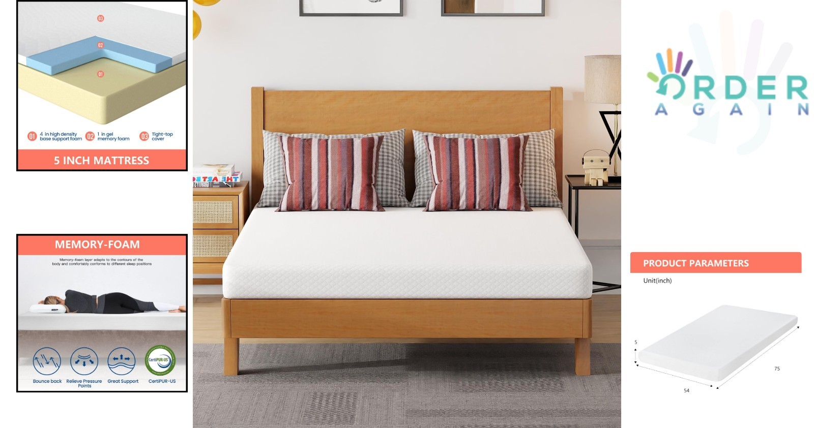 Full Mattress Gel Memory Foam 5 Inch Support Cooling Ventilated Bed in a Box