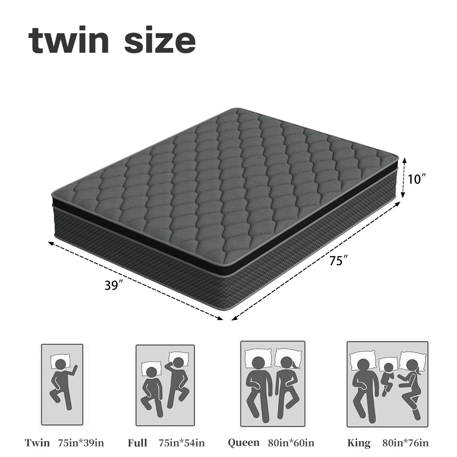 10″12″ Twin/King Memory Foam &Spring Hybrid Mattress Motion Isolation Bed In Box