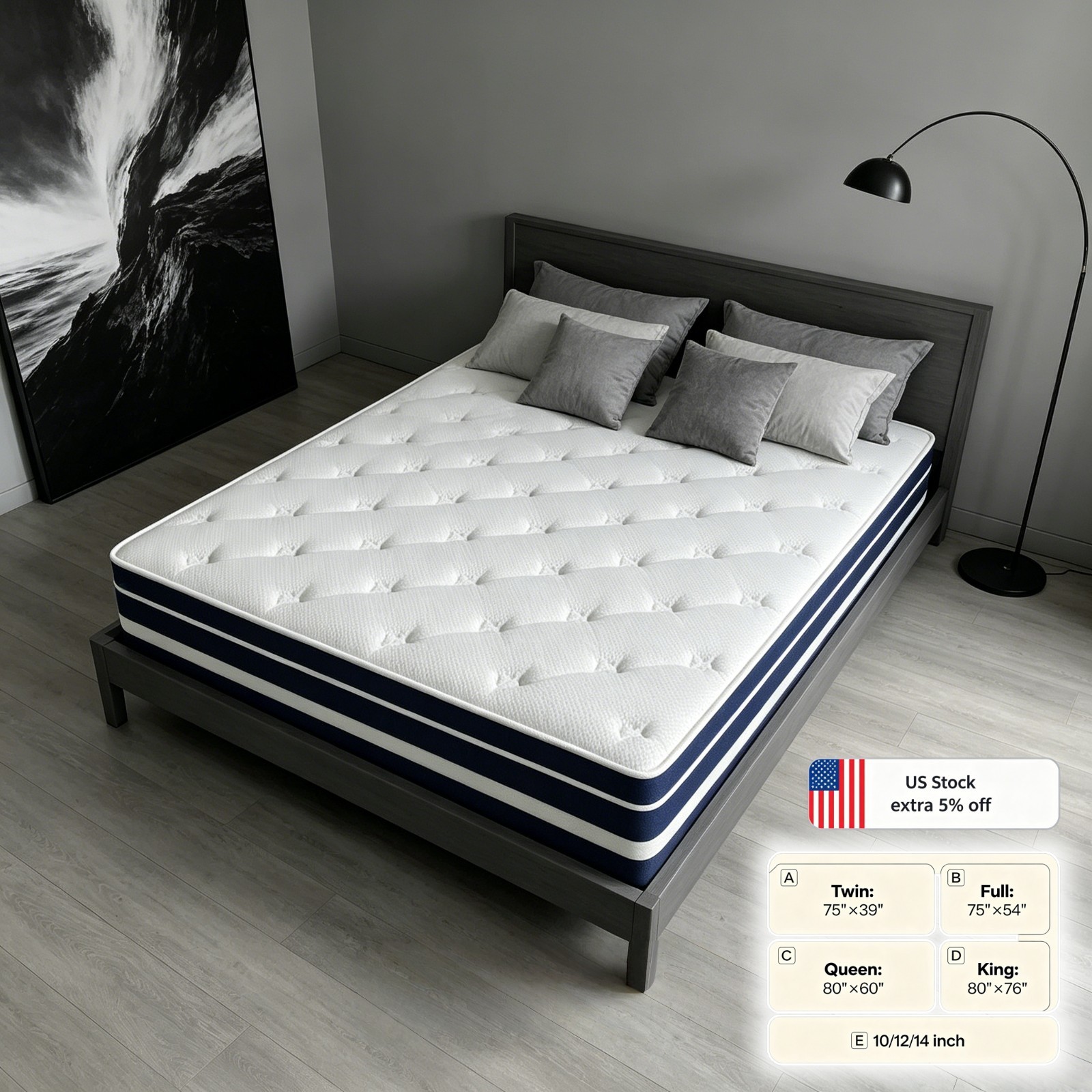 12″14″ Mattress Twin Full Queen King Size Gel Memory Foam Pocket Spring in a Box