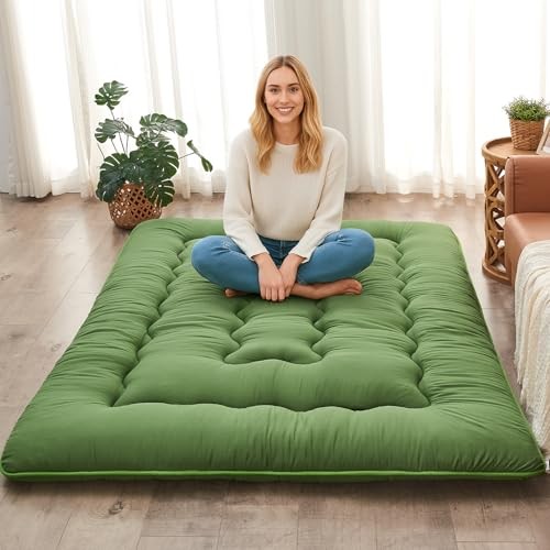 Japanese Floor Mattress, 4” Thicken Futon Mattress Tatami Mat, Queen Green