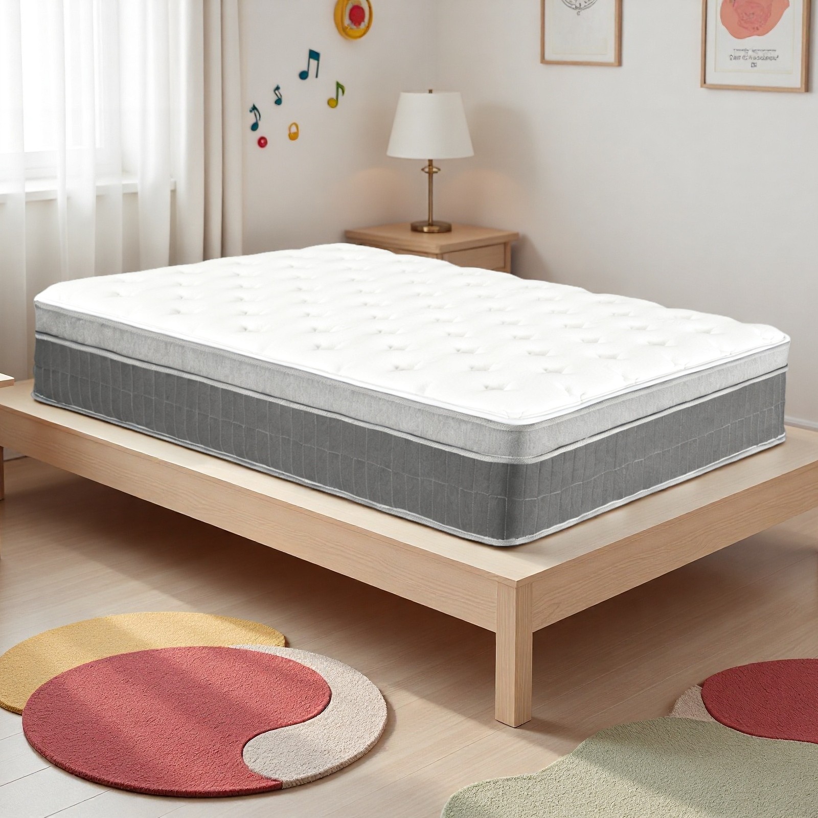 Twin Hybrid Mattress 12″ – Memory Foam Medium Firm Breathable Gray Trim