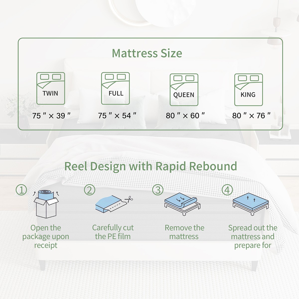 12″ 14″ Mattress in a box Twin Full Queen King Hybrid Spring Medium Firm Black