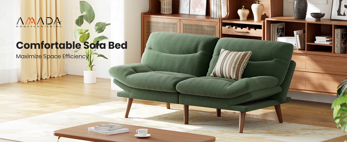 ada 75″ Convertible Futon Sofa Bed, Corduroy Folding Futon Set with