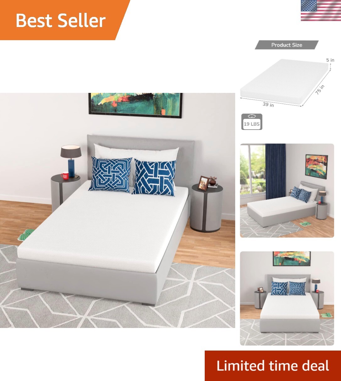 5-Inch Fiberglass-Free Twin Memory Foam Mattress – Gel-Infused for Optimal Sleep
