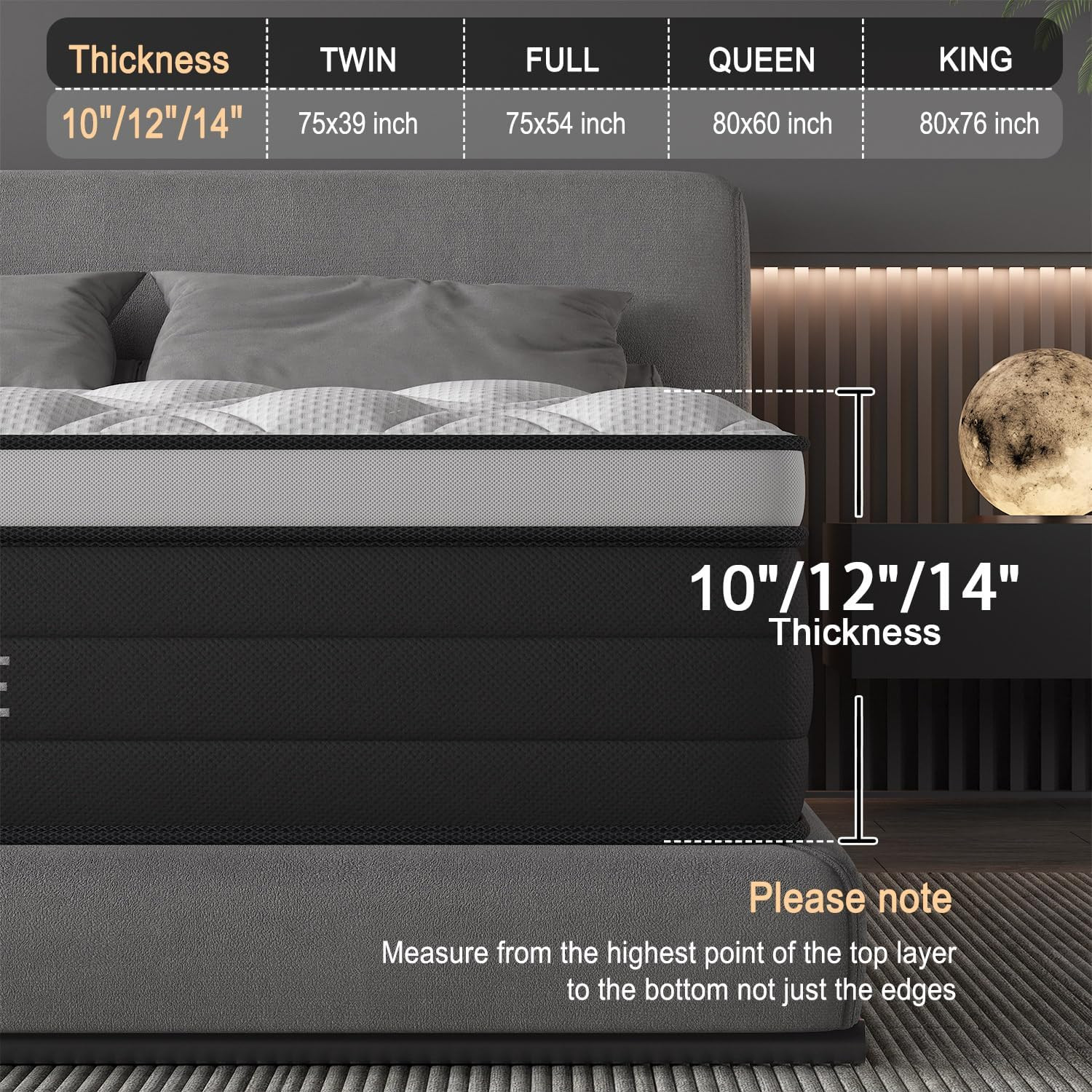 14″ Queen Hybrid Mattress – Gel Memory Foam, Pocket Springs, Medium Firm