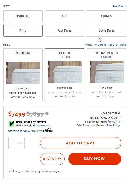 Avocado Luxury Organic Mattress King Size Plush. Two King Size Pillows Included