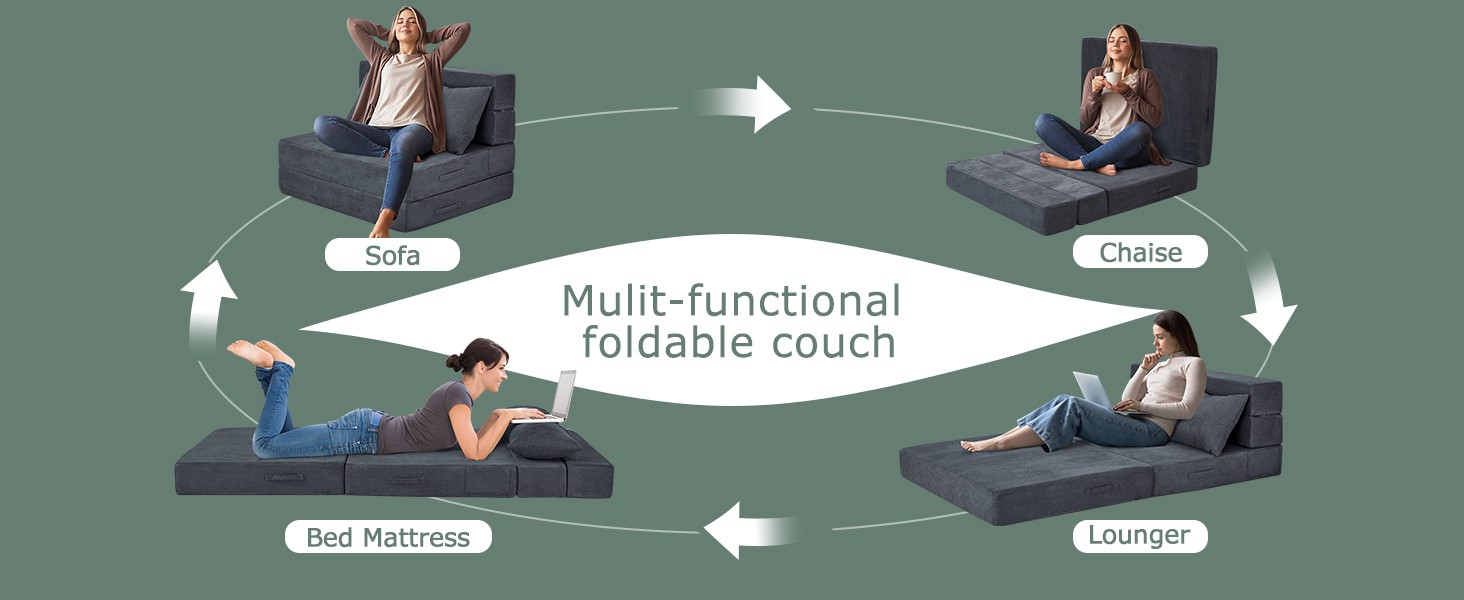 Folding Sofa Bed, 4 in 1 Convertible Sleeper Chair with Pillow, Twin