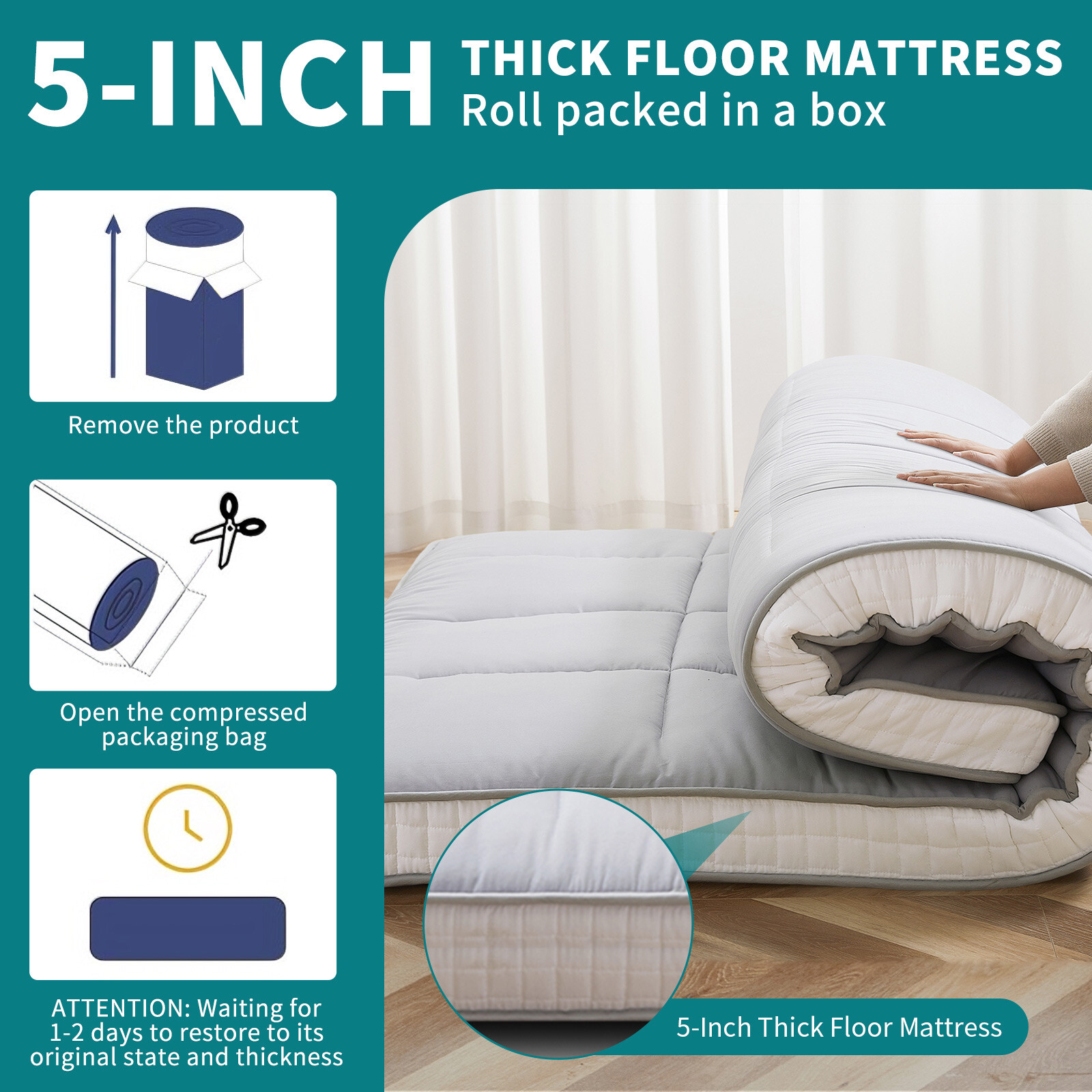 Japanese Futon Mattress 4inch Extra Thick Foldable Japanese Futon Floor Mattress
