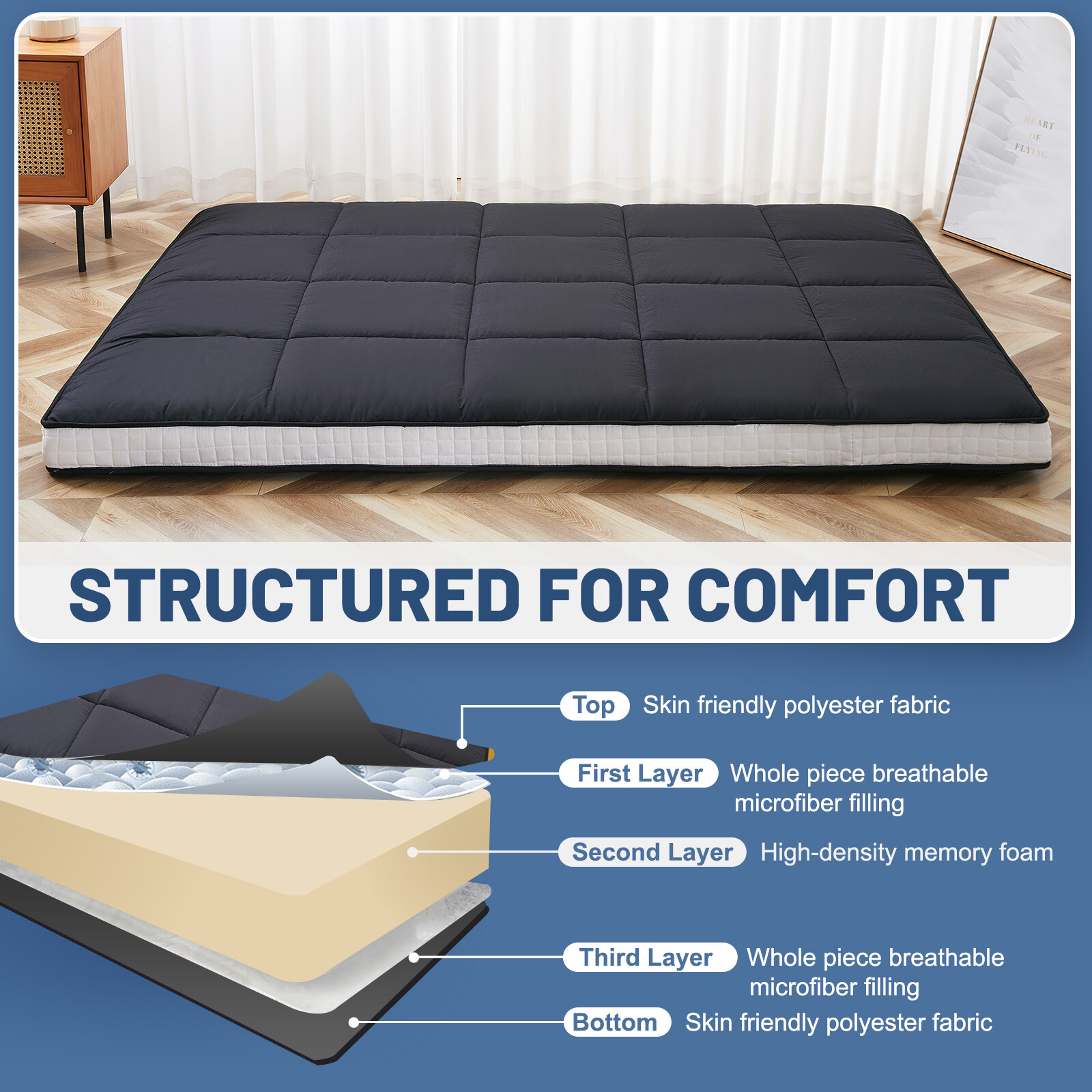 H&ZT 5″ Thick Japanese Floor Mattress, Japanese Futon Mattress Foldable Mattress