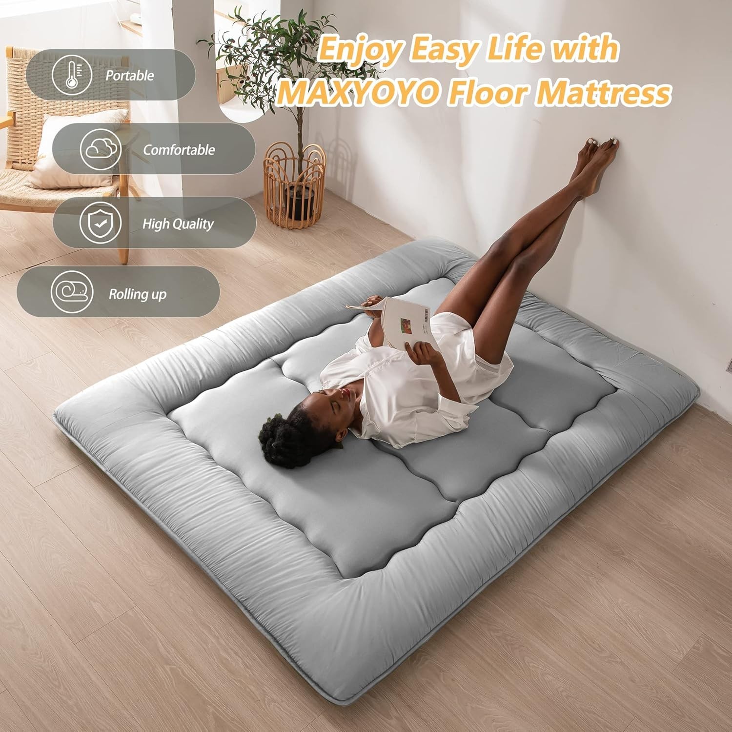 Luxury Japanese Floor Mattress Queen – Foldable Futon with Dustproof Cover