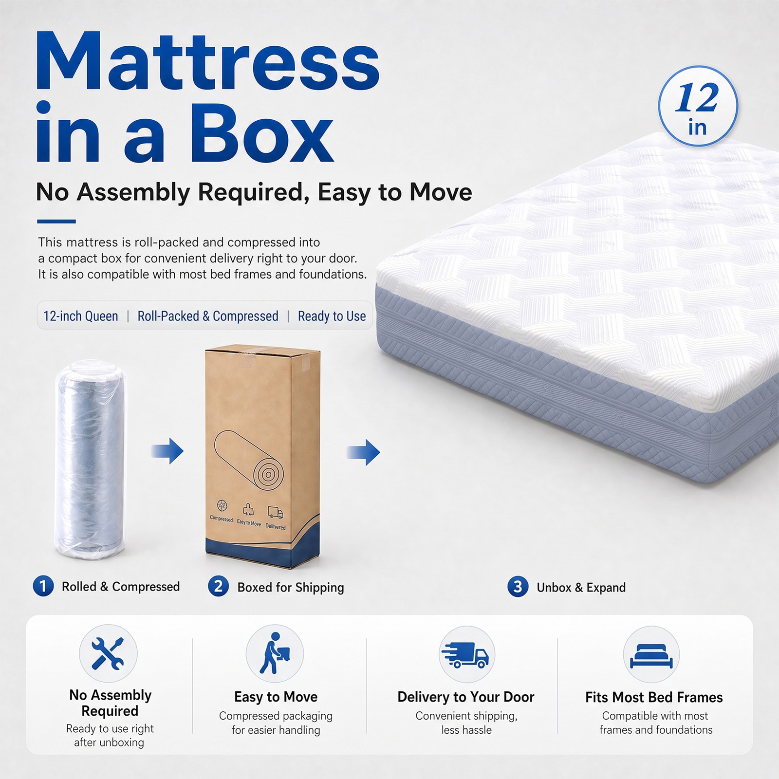 Queen Size Memory Foam Mattress 79.92×60.24in Thick Foam Mattress for Bedroom Us