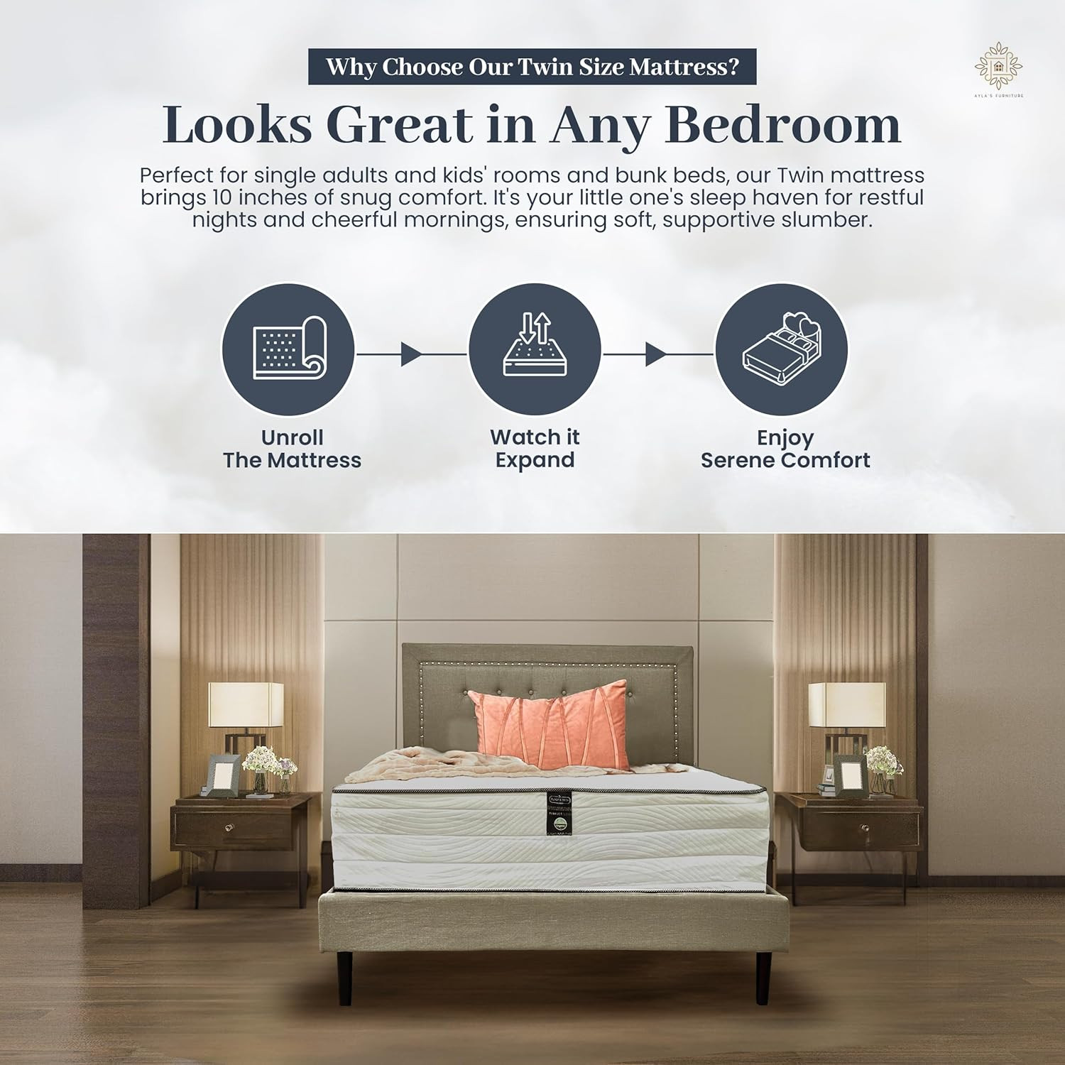 Twin Mattress 10 Inches White – Queen Size Mattress – Bed Rolled in a Box