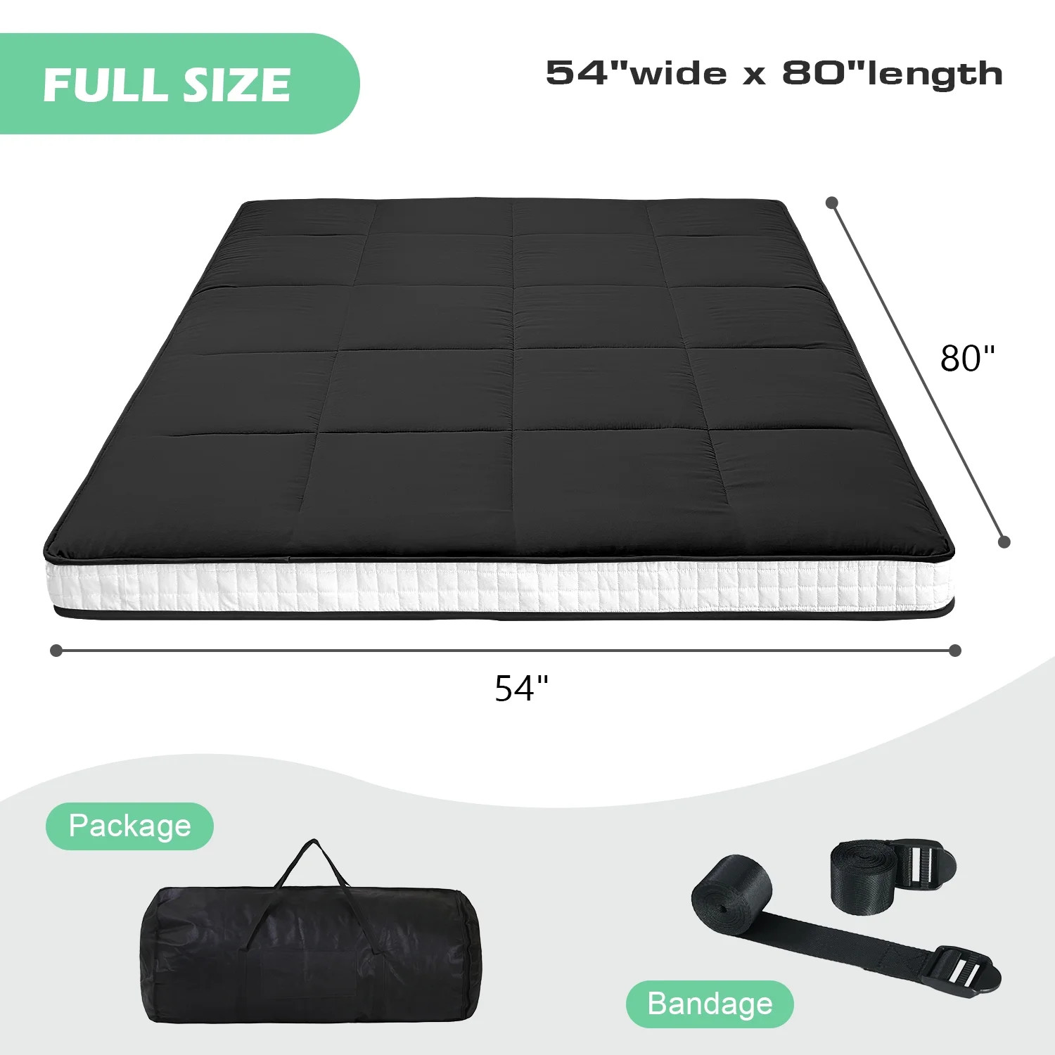 Floor Futon Mattress Thick Sleeping Pad Full Size (80*54*4In)
