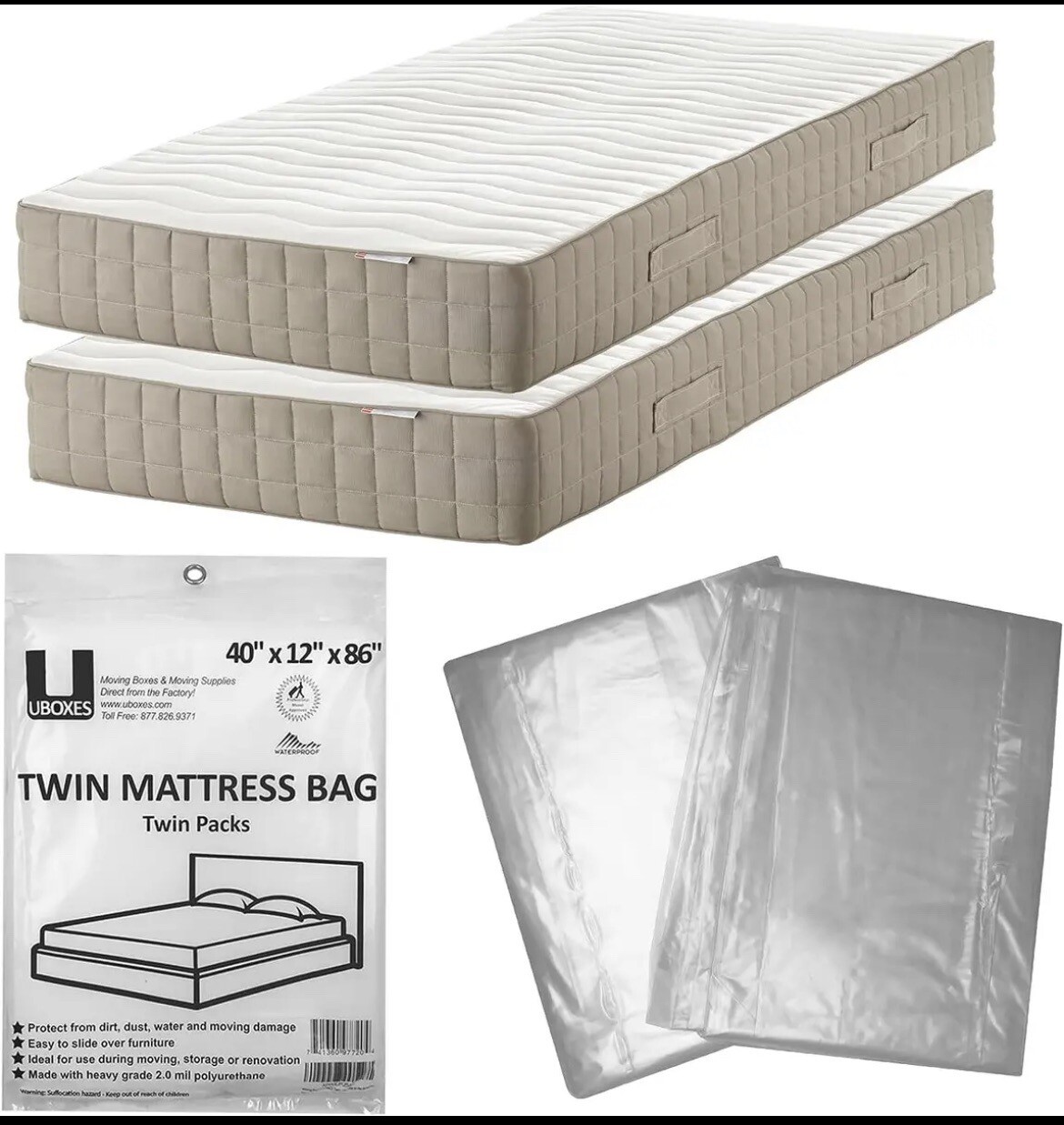 Uboxes Twin Size Mattress Covers, 40″ x 12″ x 86″, Cover, Clear 2 Pack
