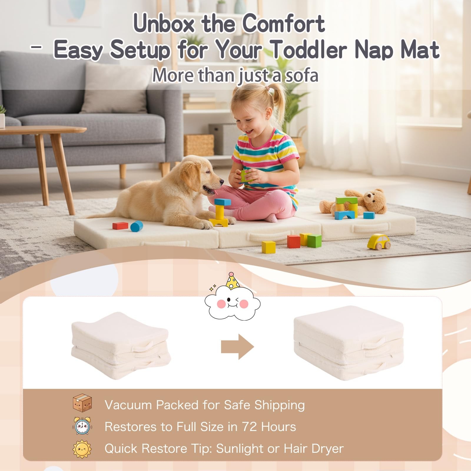 Kids Floor Mattress – Toddler Trifold Futon Mattress, Portable Foldable Play …