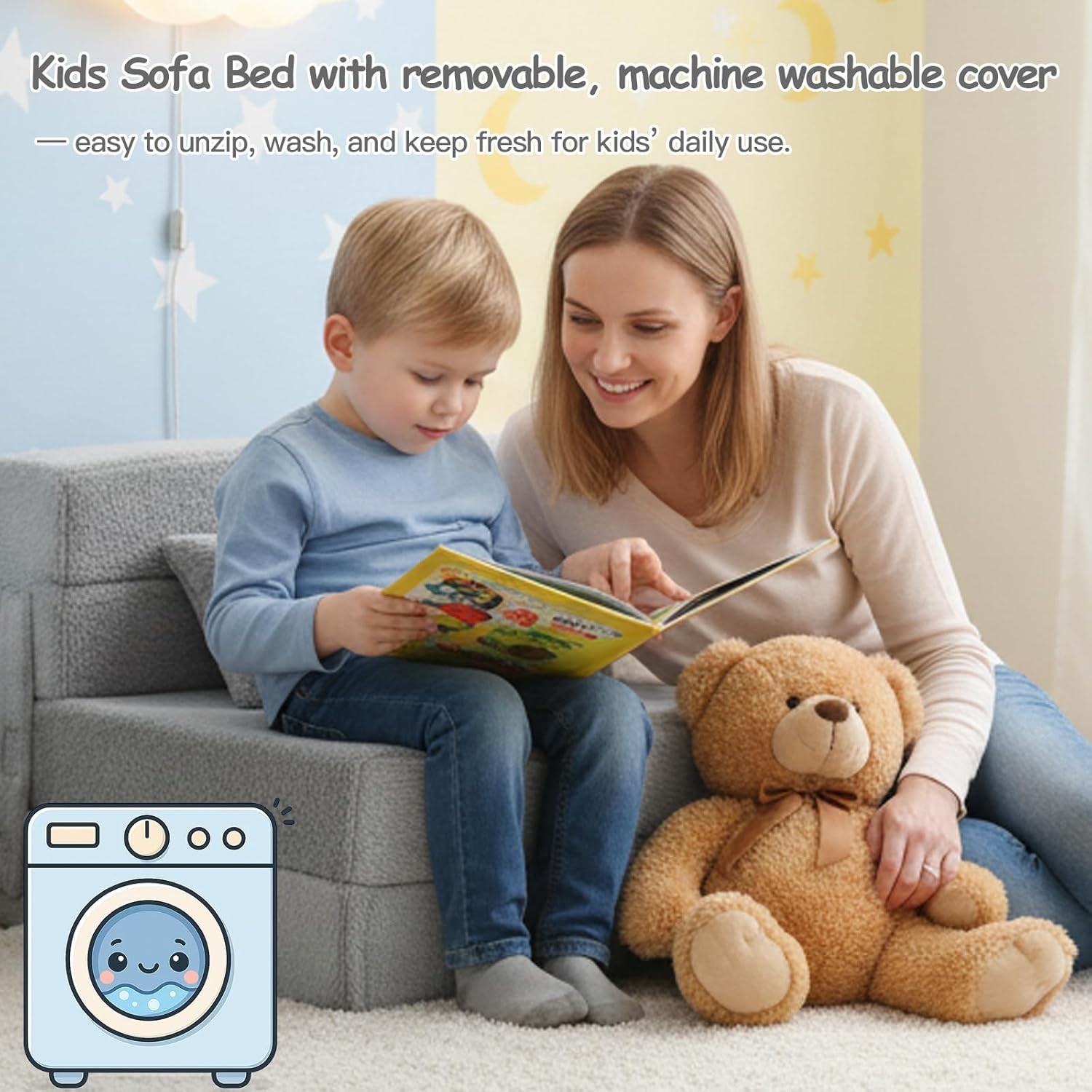 Kids Folding Mattress Kids Floor Couch Sofa with Storage Bag Grey
