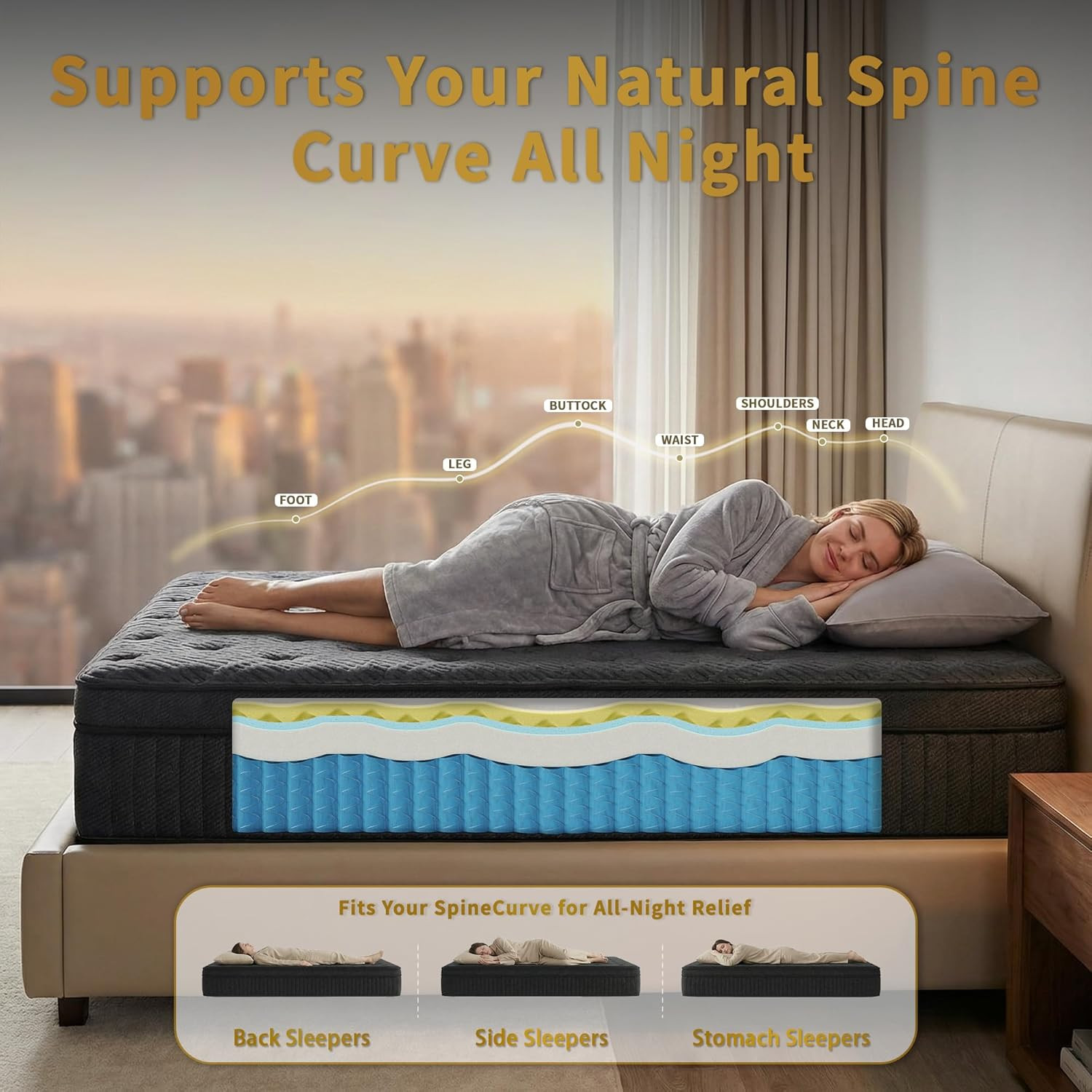 Inight Full Mattress, 12 Inch Medium Firm Hybrid, Nebulign Foam & Pocket Springs