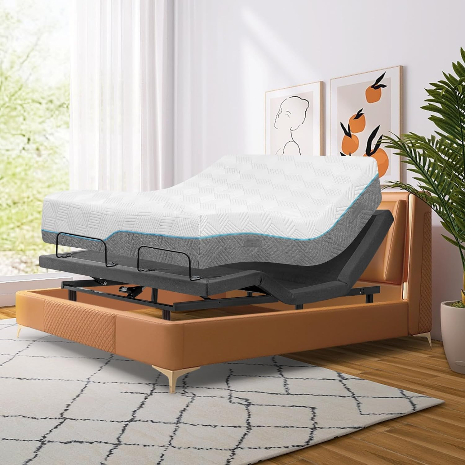 Adjustable Queen Bed Frame & 14″ Gel Memory Foam Mattress with Smart Features