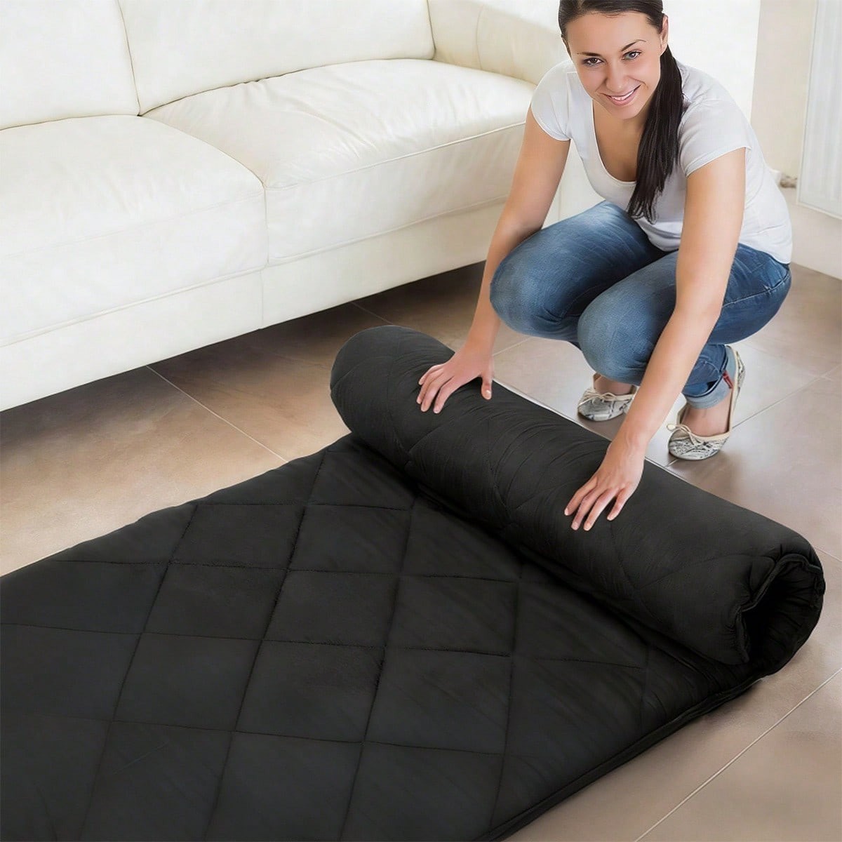 60×80 Black Japanese Tatami Mattress Foldable Foam Floor Pad US Stock
