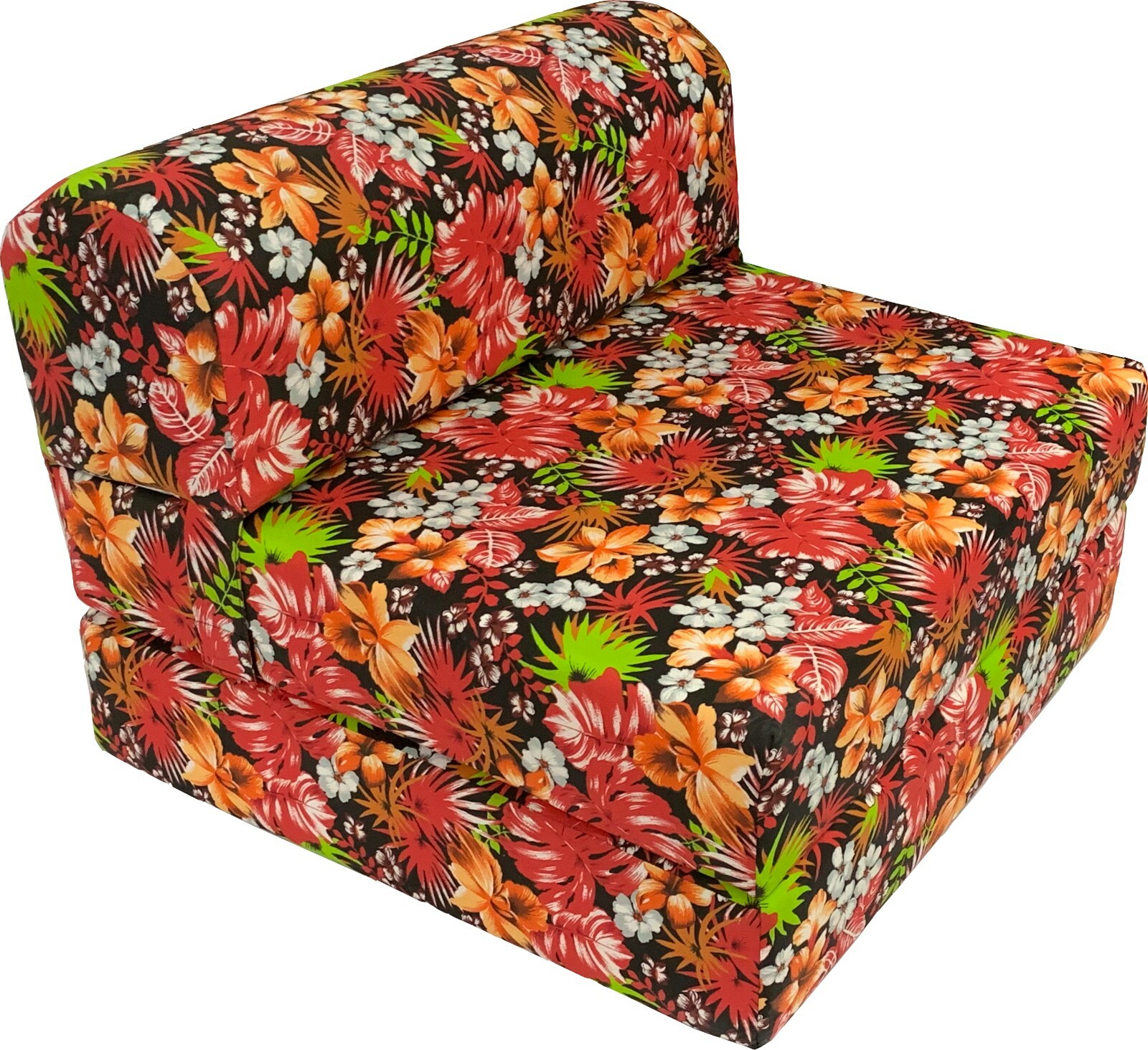 Tropical Flowers Red 6 x 32 x 70 Sleeper Chair Folding Foam Bed, Density 1.8 lbs
