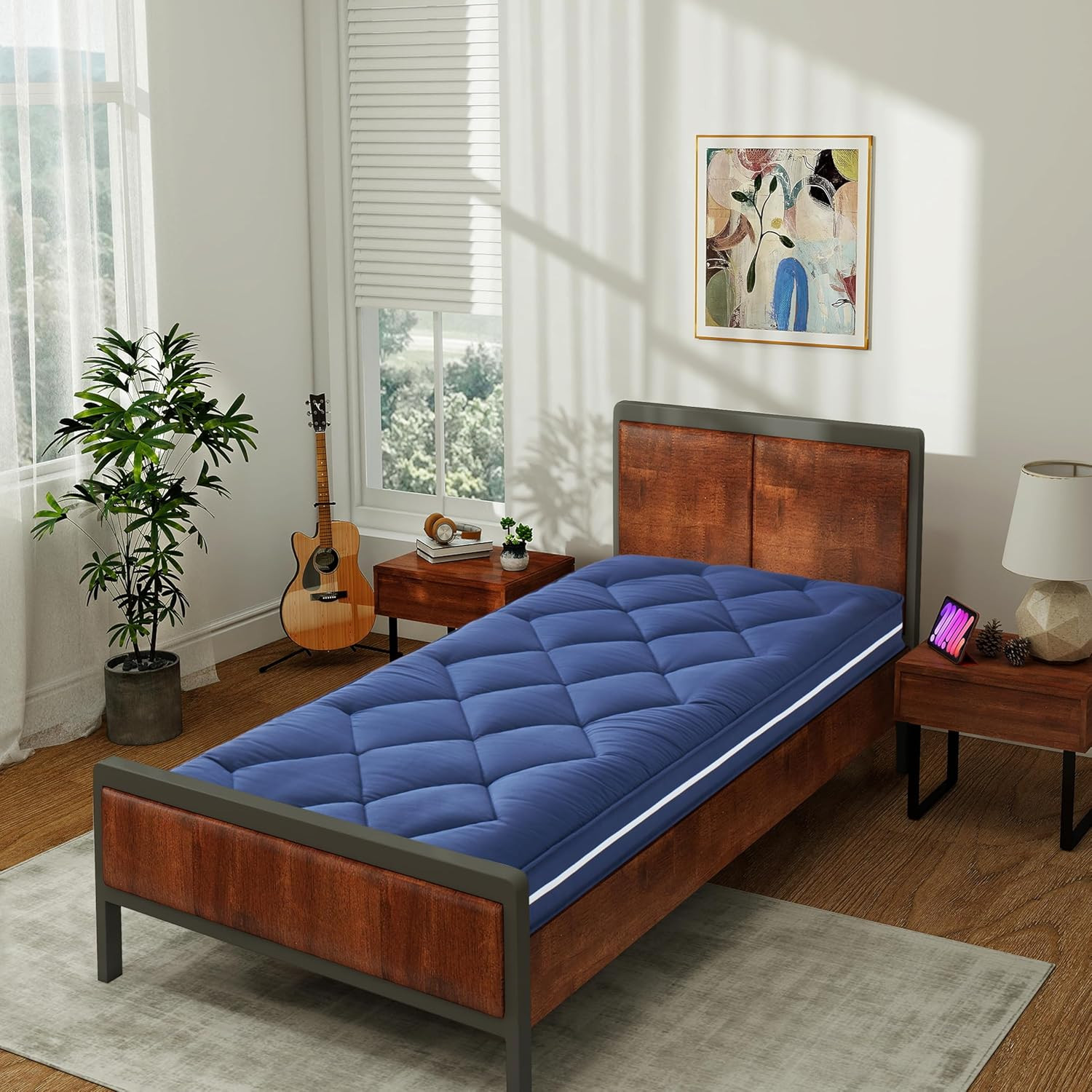 4″ Gel Memory Foam Floor Mattress, Portable & Removable Cover, Blue 72×24
