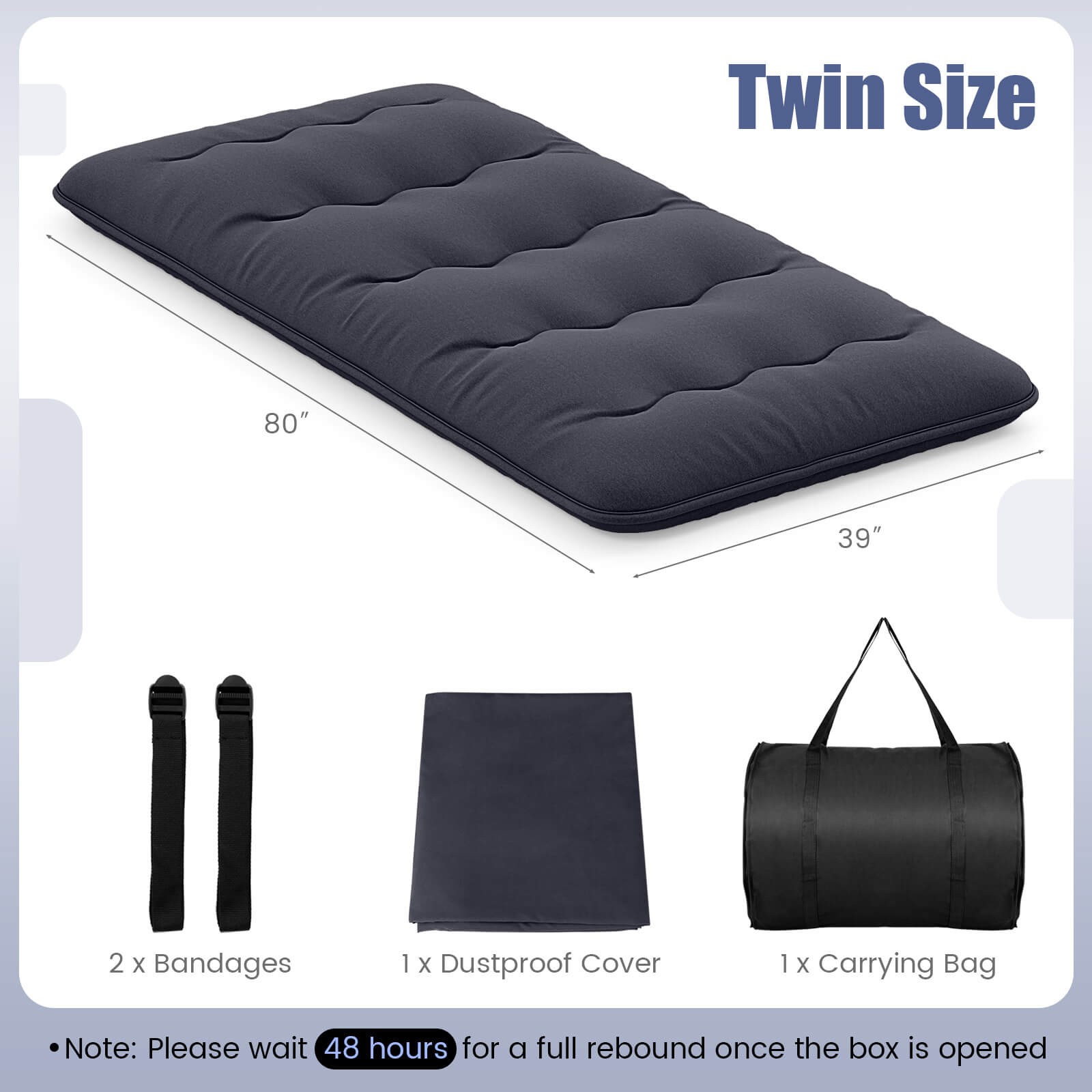 Twin Futon Mattress Japanese Floor Sleeping Pad Washable Cover Carry Bag Black
