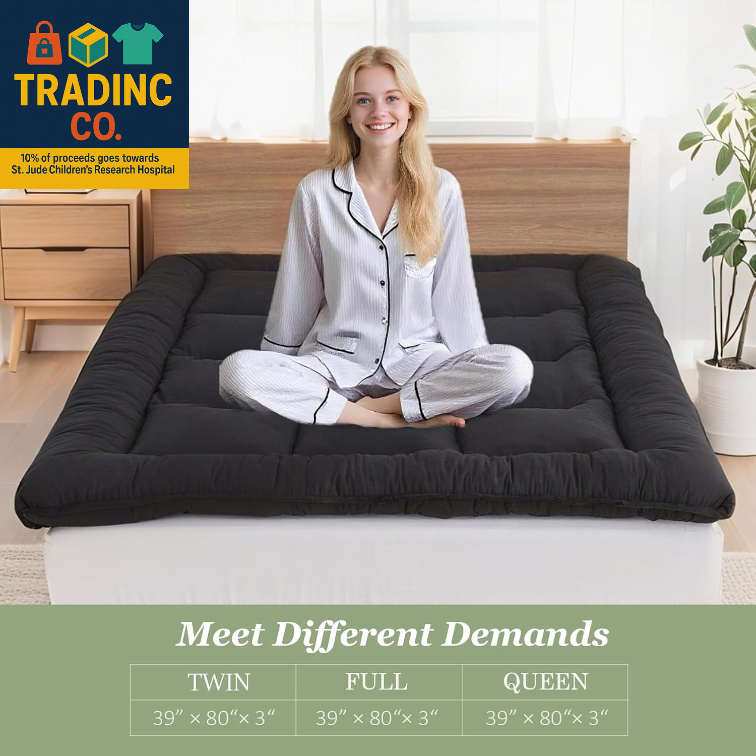 Portable Japanese Futon Mattress – 3″ Foldable Tatami Floor Mat