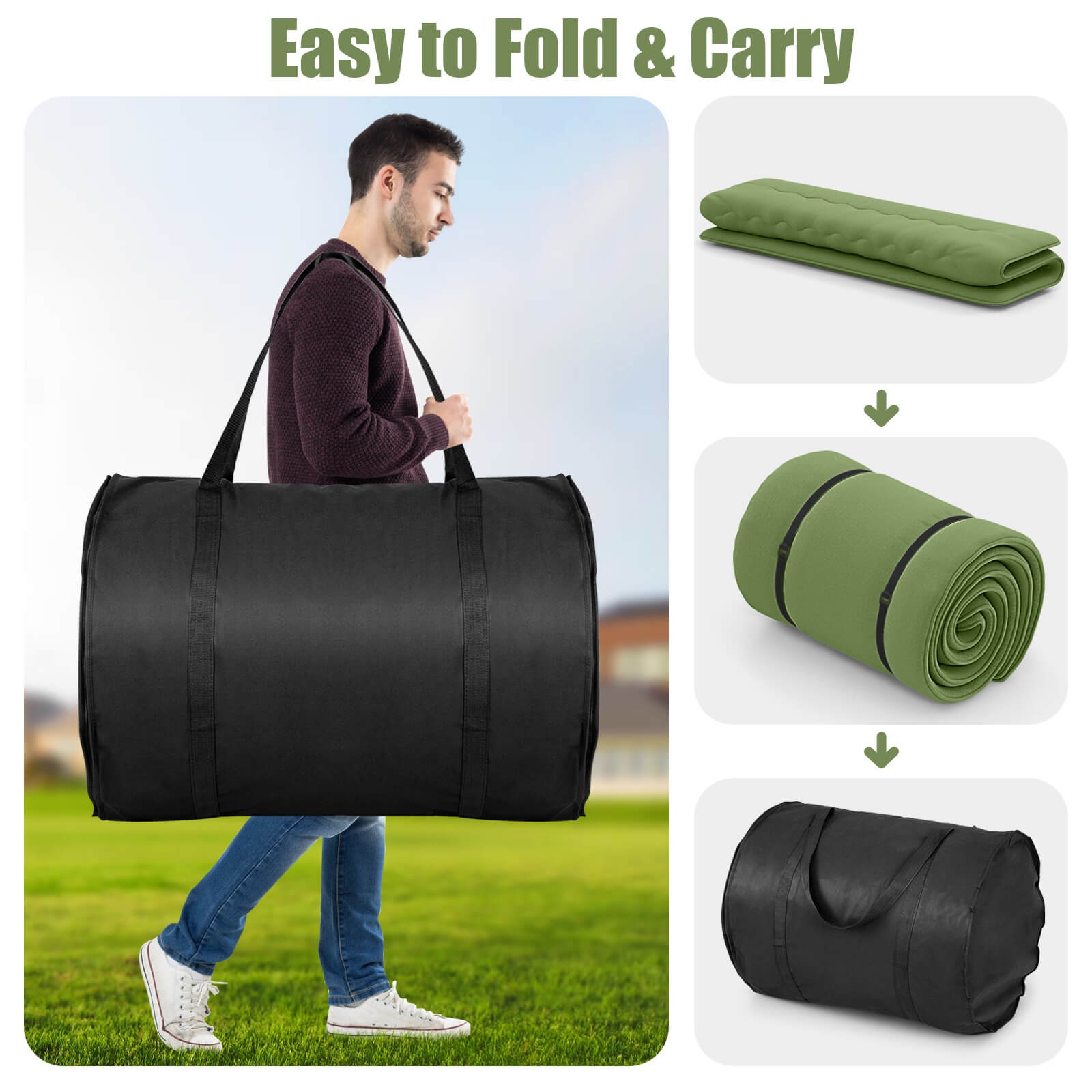 King Futon Mattress Japanese Floor Pad Washable Cover Carry Bag Green