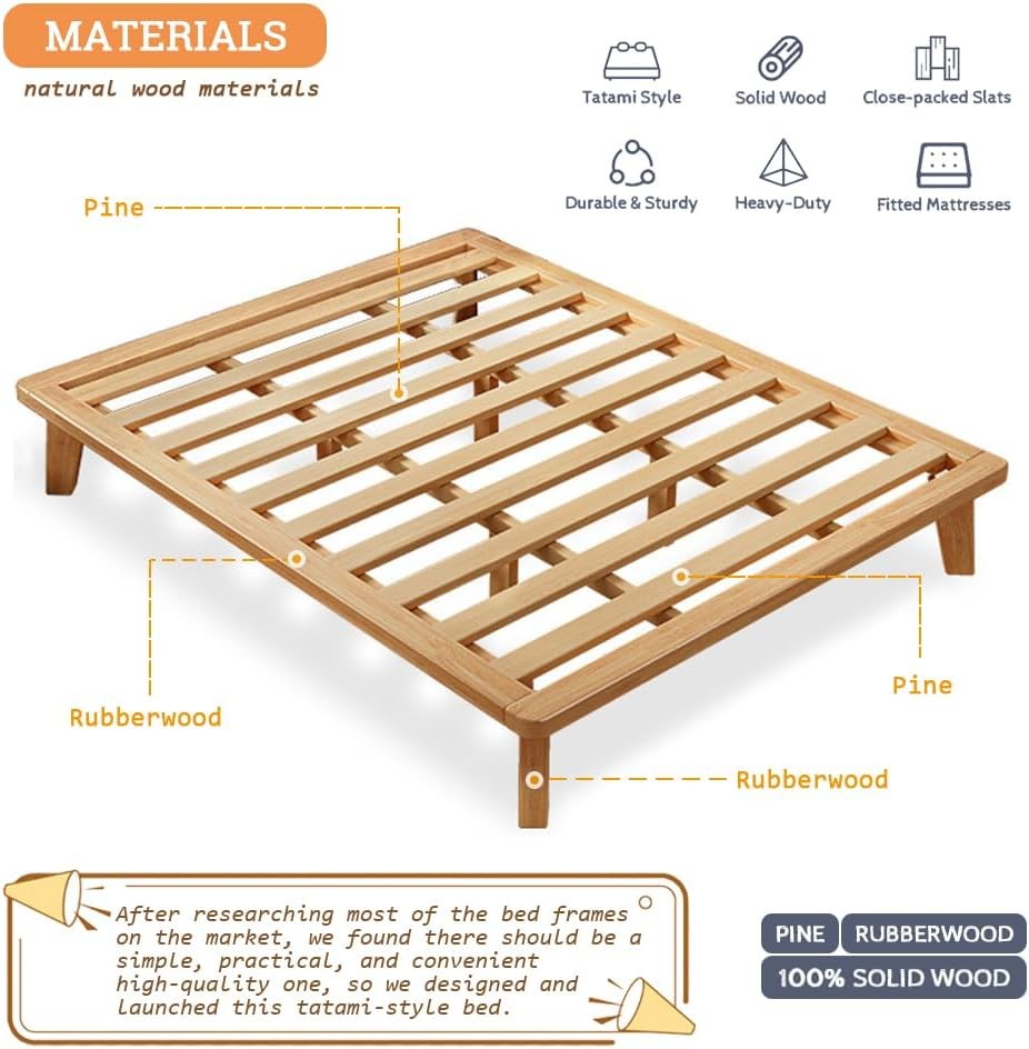 Full Platform Bed Base – 14 Inch Solid Wood Mattr Foundat with