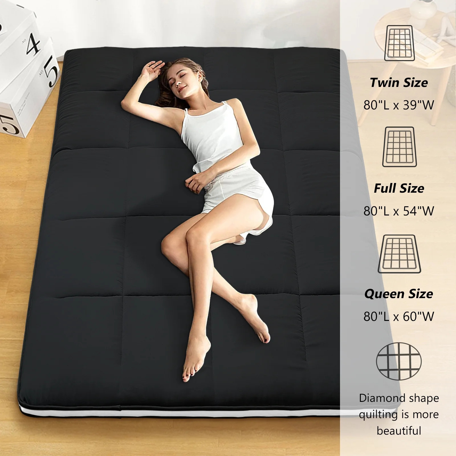 Floor Futon Mattress Thick Sleeping Pad Full Size (80*54*4In)