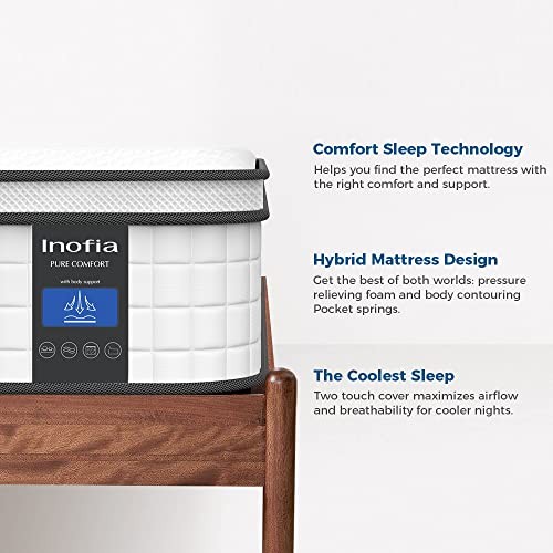 INOFIA 8-INCH TWIN XL COMFORT HYBRID MATTRESS – BLACK/WHITE