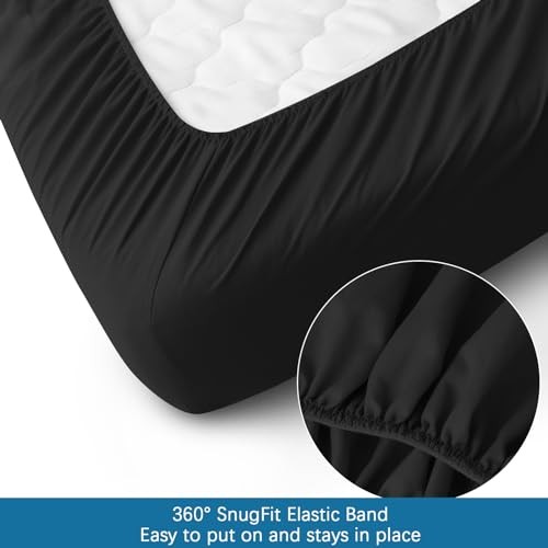 Cot Sheets 30″ x 75″ x 9″, 4 Piece Cot Sheet Set, Cot Size Cot (1 Pack) Black