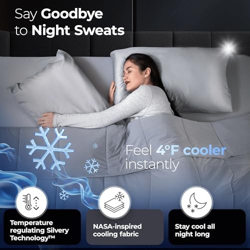 Silver-Infused Cooling Comforter – Full Queen / Queen (90″ x 90″) Gray