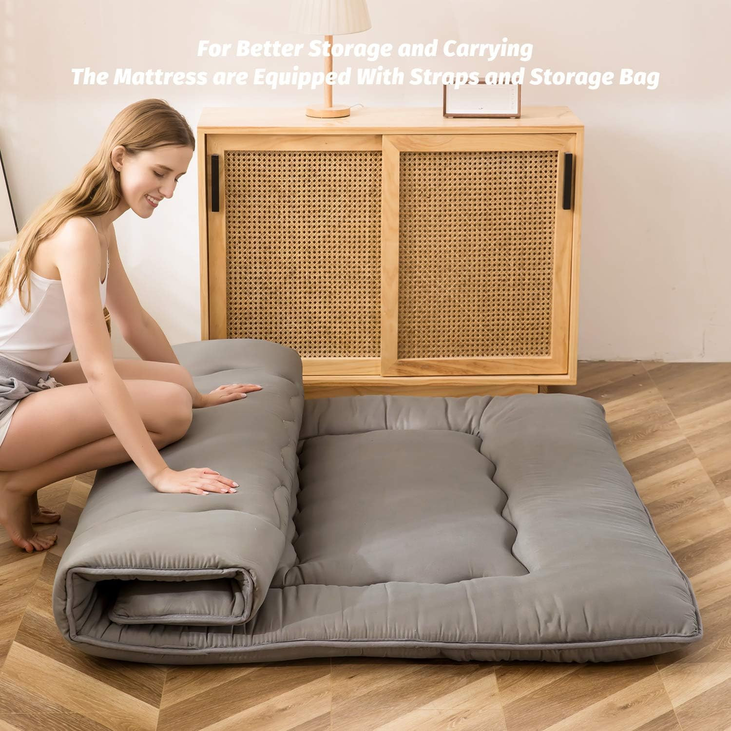 Japanese Floor Mattress Futon Mattress, 4″ Thicken Tatami Mat Sleeping Pad Folda