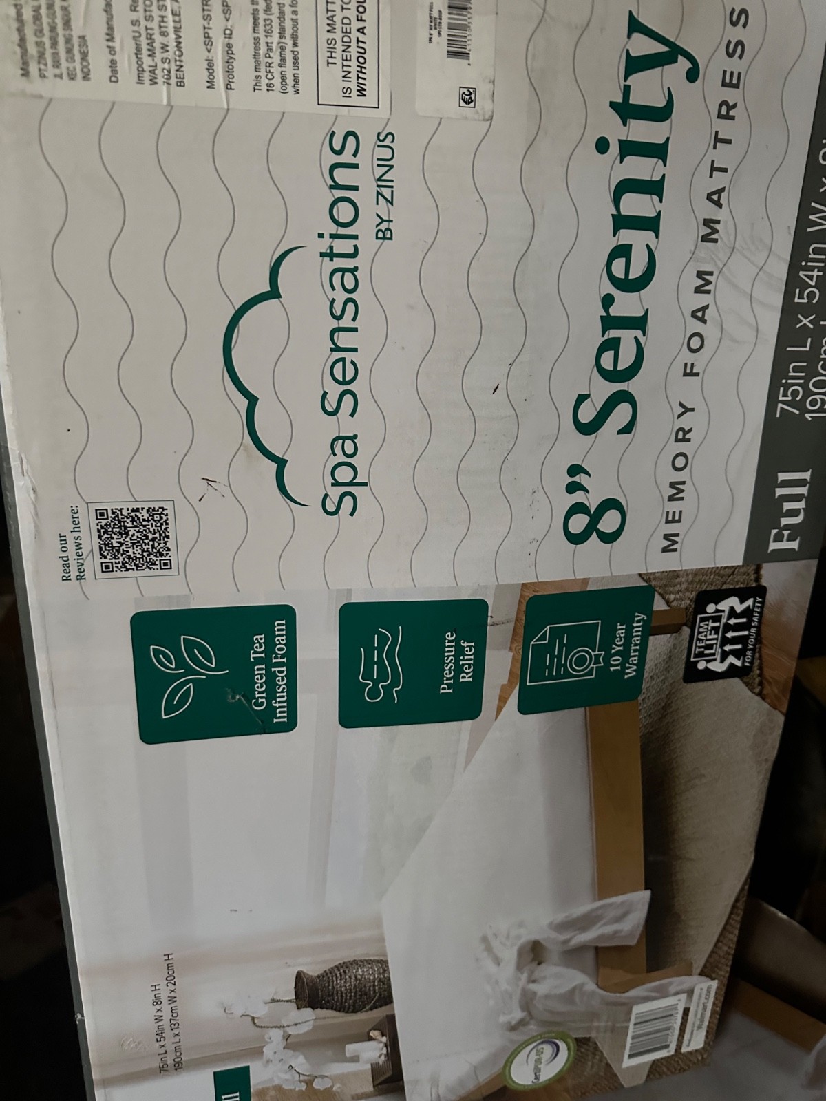 2-Luxury Serenity Zinus 8″ Memory Foam Mattress, Full Size By Spa Sensations