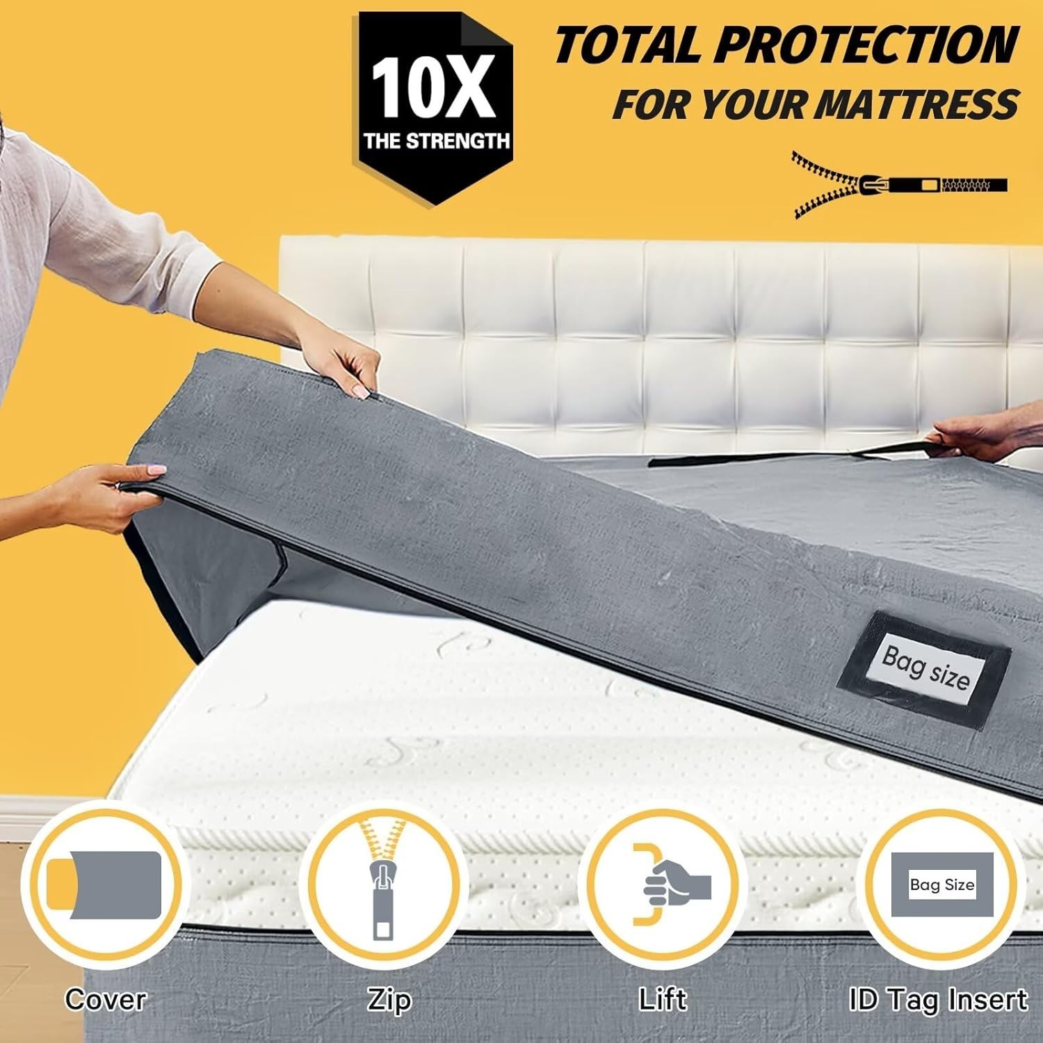 Mattress Bags for Moving and Storage Waterproof Twin Mattress Cover Grey