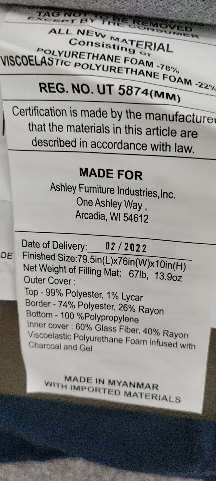 Ashley Furniture King Gel Memory Foam Mattress Gel & Charcoal Infused 10in 2022