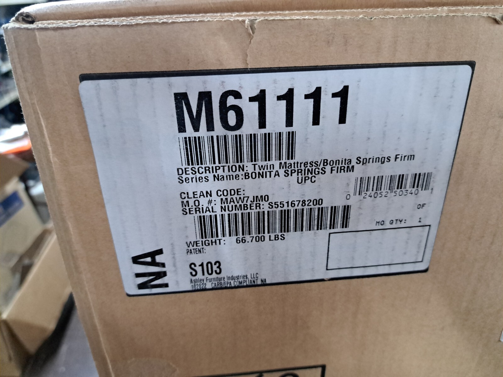 Bonita Springs Twin Mattress Firm M61111 Ashley Furniture New Sealed Free Ship!!