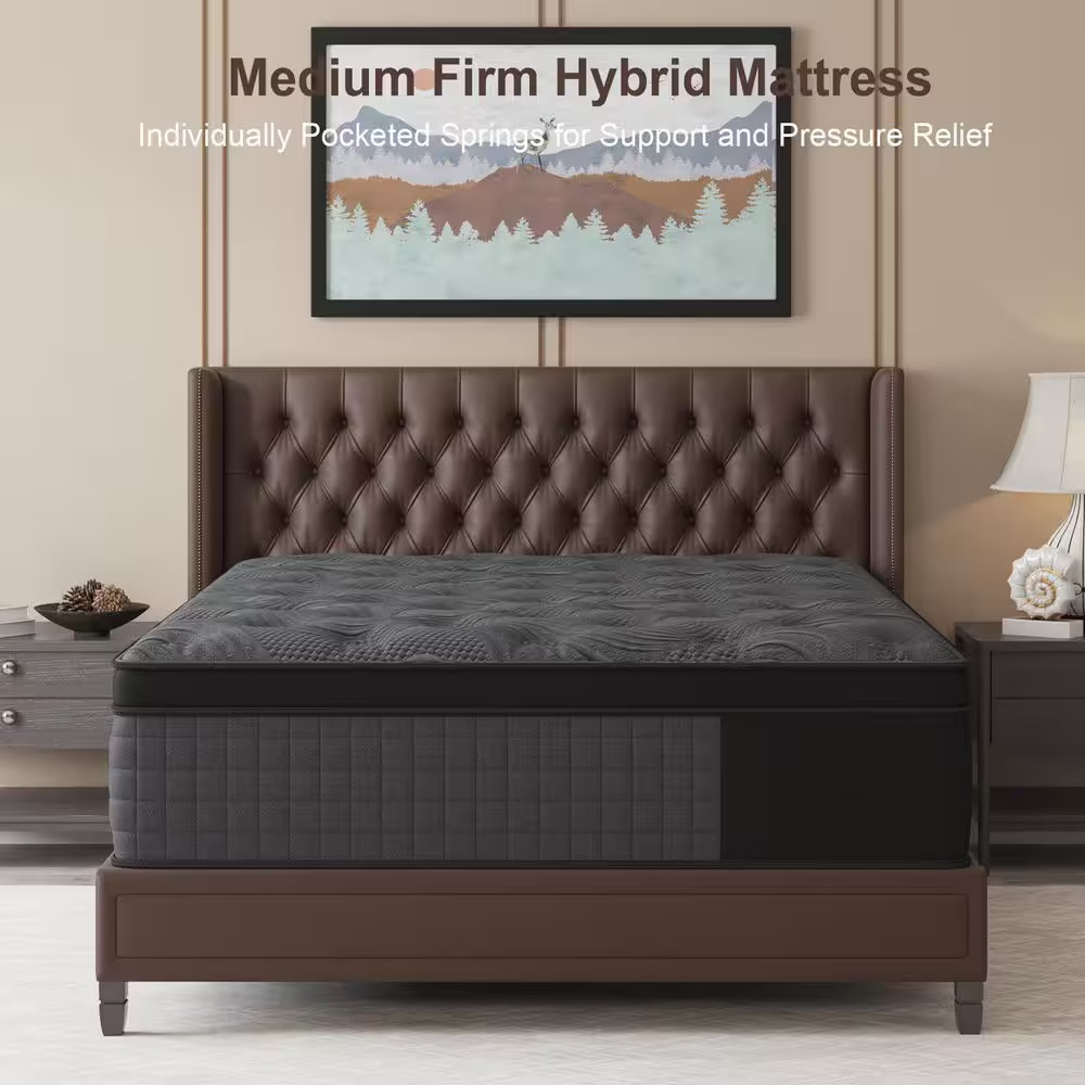 King Medium Firm Gel Memory Foam 14 In. Hybrid Mattress Euro Top Individually Wr