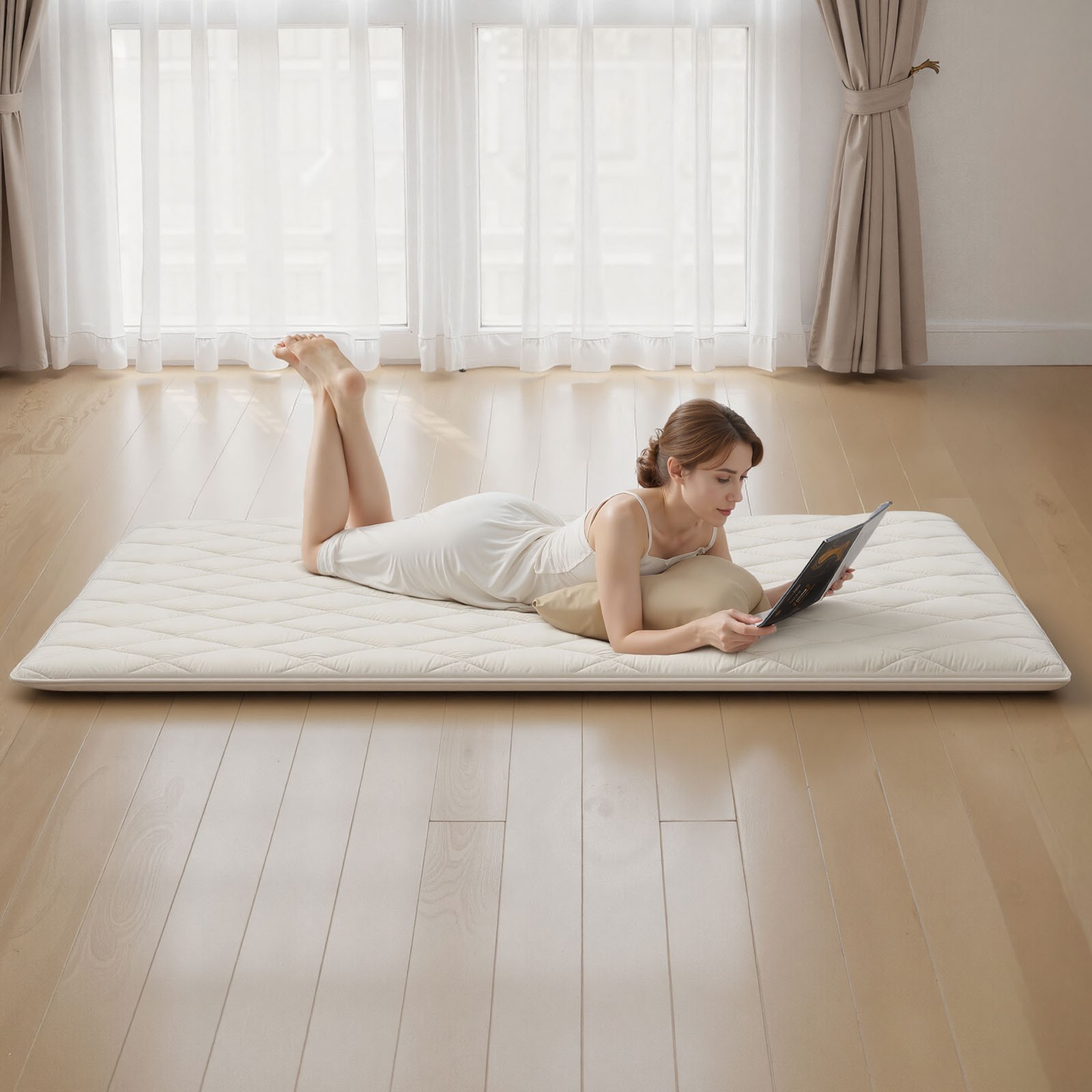 VEVOR Japanese Tatami Mattress Queen Foldable Futon Mat with Storage Bag White