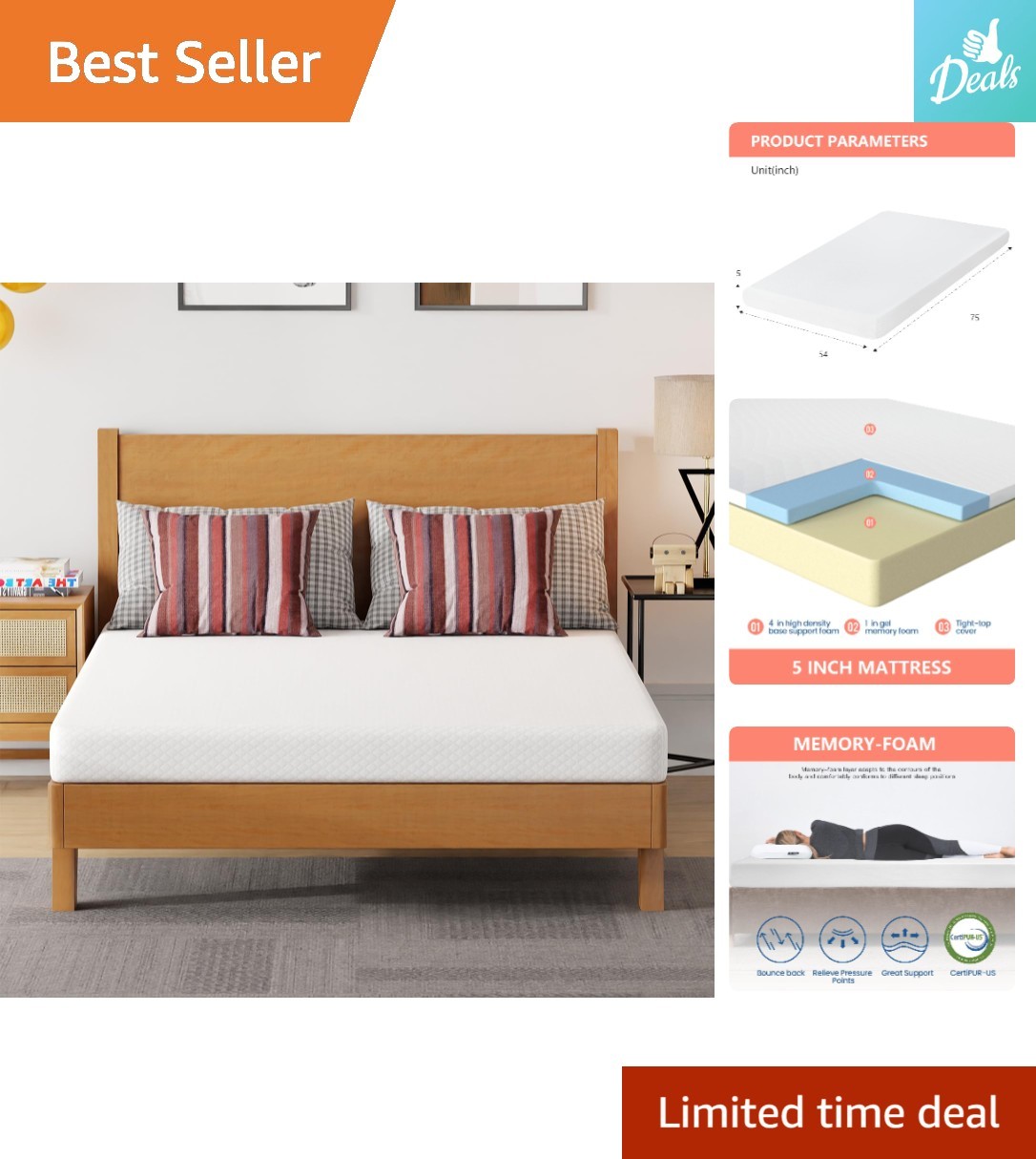 Elevate Your Sleep with 5 Inch Full Mattress | Removable Cooling Gel Foam Design