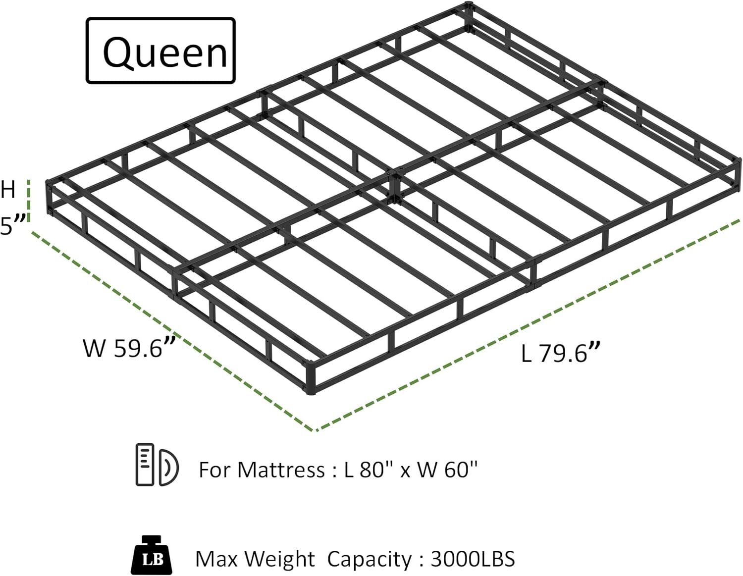 EMODA 5 Inch Box Spring Queen Size Bed Base, 3000 lbs Heavy Queen, 5