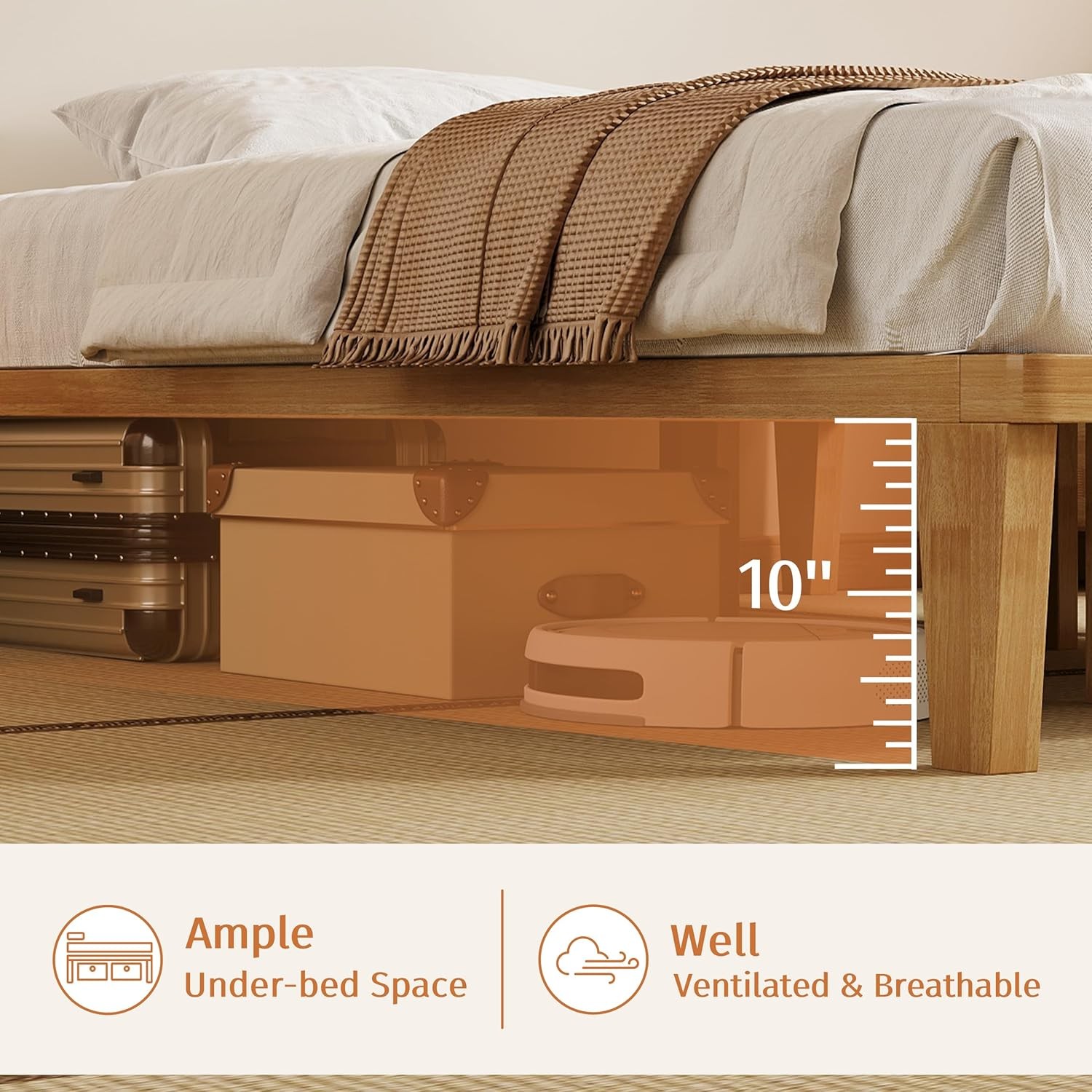 Twin-XL Platform Bed Fre – 12 Inch Solid Wood Mattr Foundat