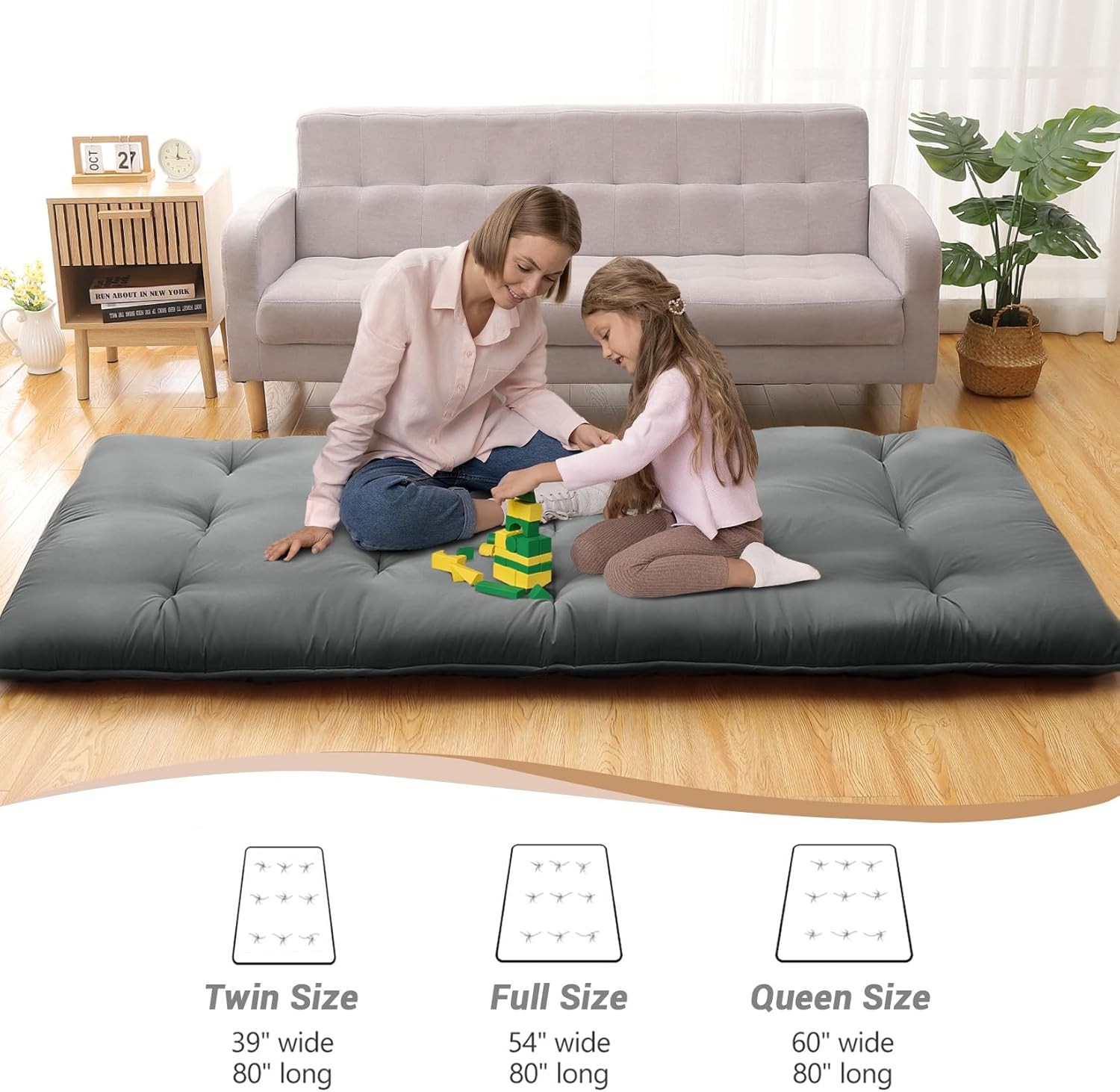 Japanese Futon Floor Mattress, Thick Foldable Tatami Mat for Sleeping Guest Room