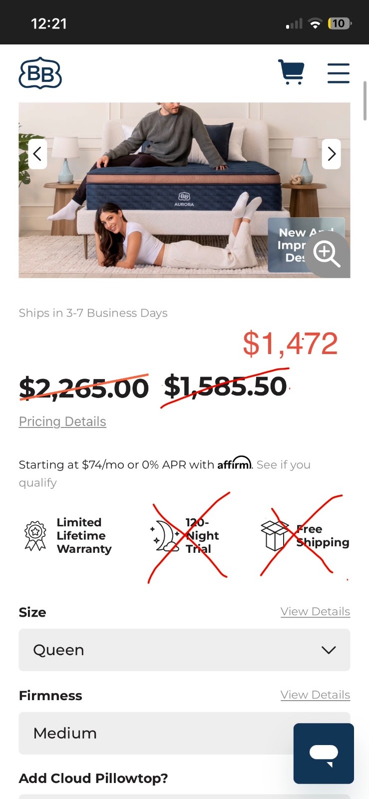 Brooklyn Bedding Aurora Luxe Hybrid Mattress | Queen | NEW Open Box |35% OFF