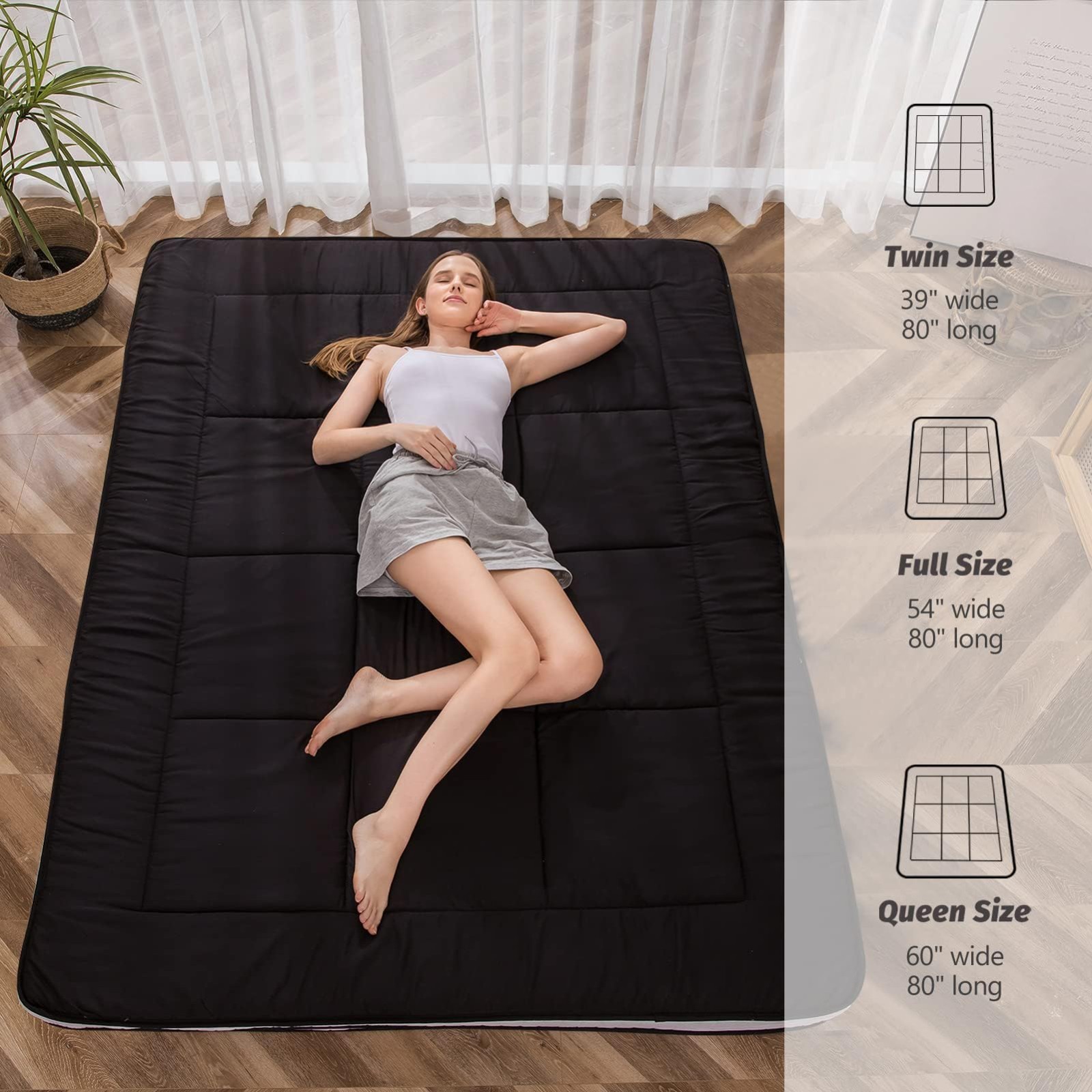 Extra Thick Japanese Floor Mattress, Quilted Folding Sleeping Pad, Breathable Lo