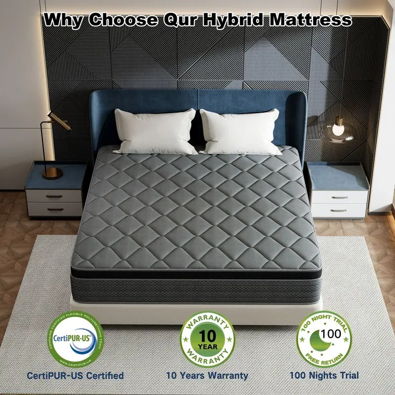 10/12/14Inch Bed Memory Foam&Spring Hybrid Mattres King Queen Full Twin In Box