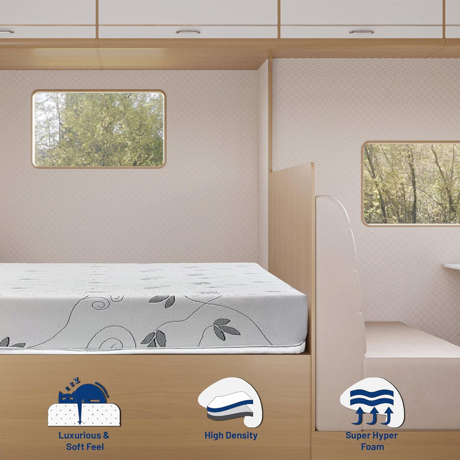 , 4-Inch High Density Foam RV Mattress Replacement, Medium Firm, Travel Camper T