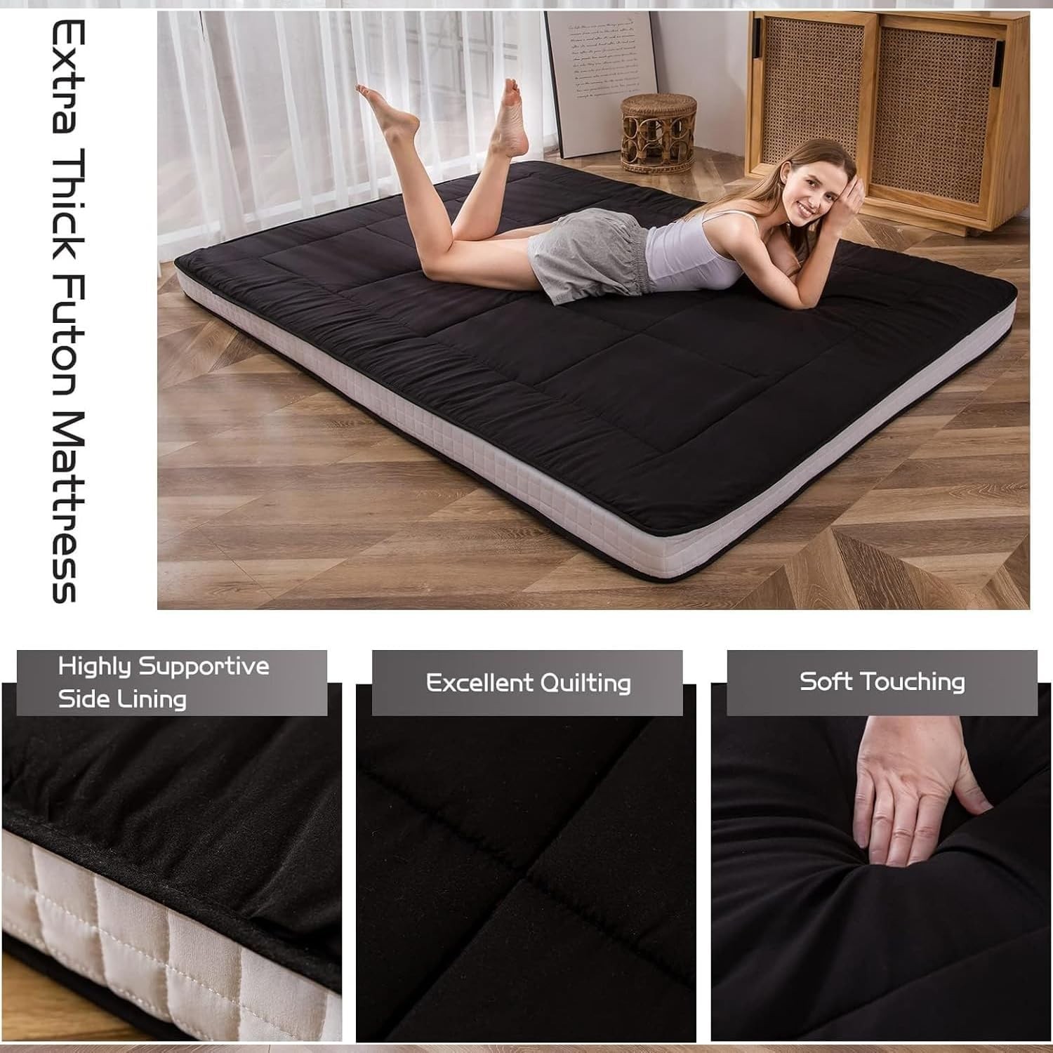 Futon Mattress, Padded Japanese Floor Mattress Quilted Mattress Topper, Extra…