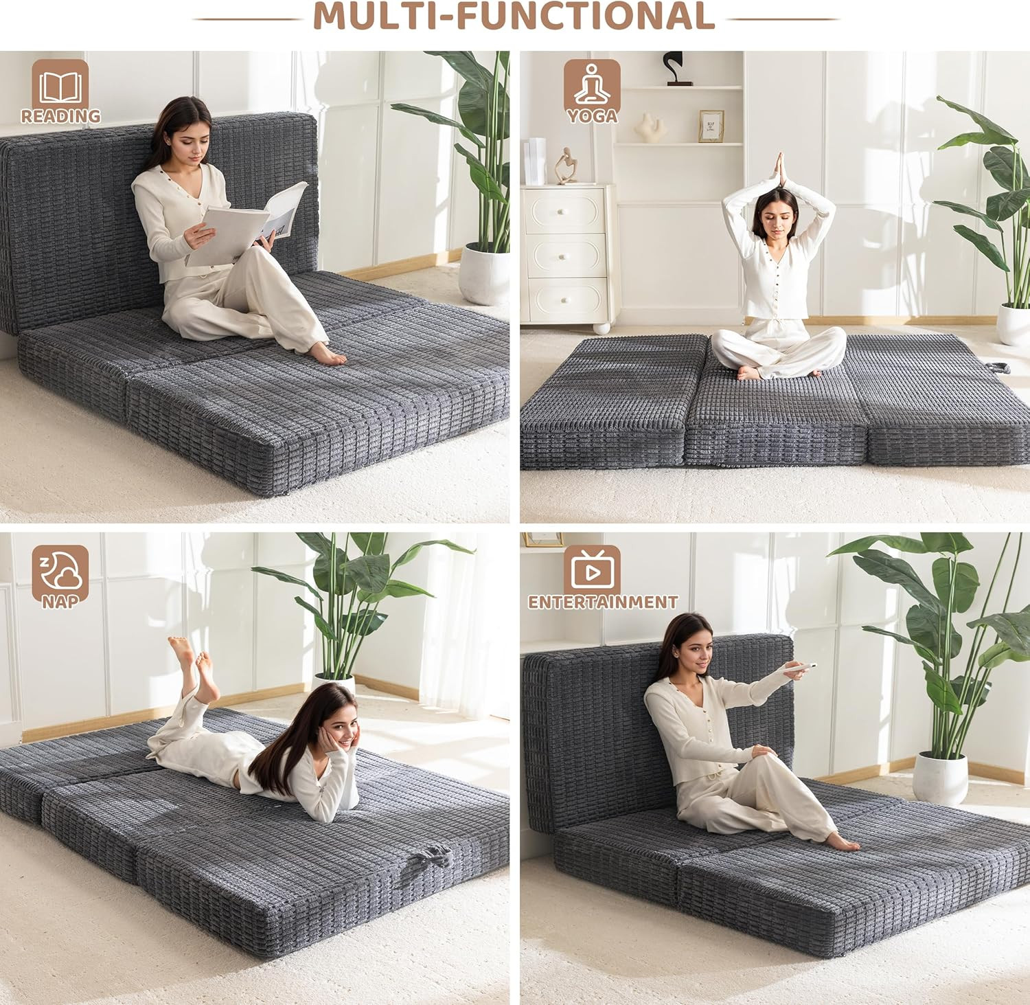 Memory Foam Tri-Folding Mattress, 6 Inch Gel Folding Mattress Topper, Foldable S